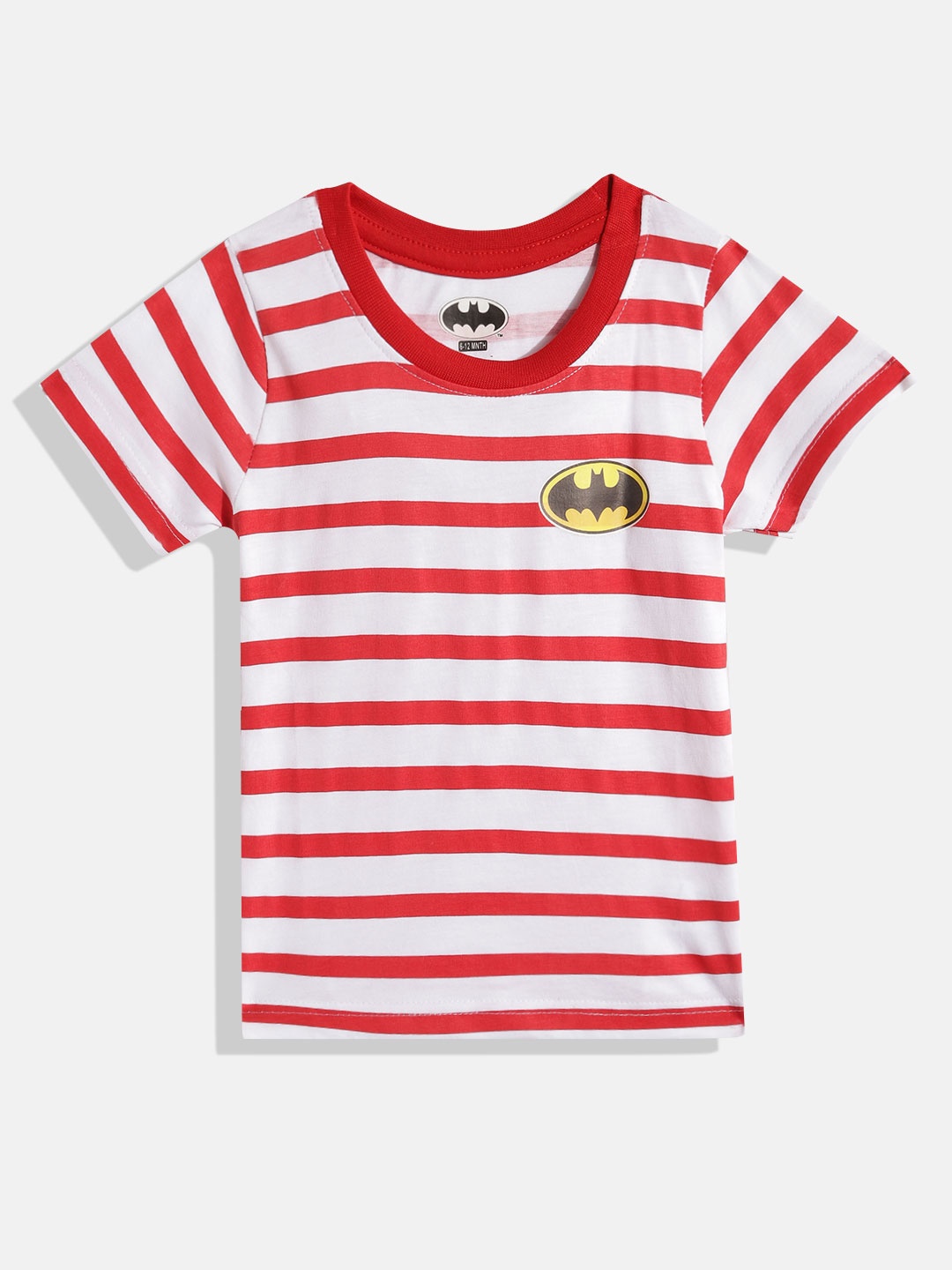 

Eteenz Boys Premium Cotton Striped Batman Print Detail T-shirt, Red