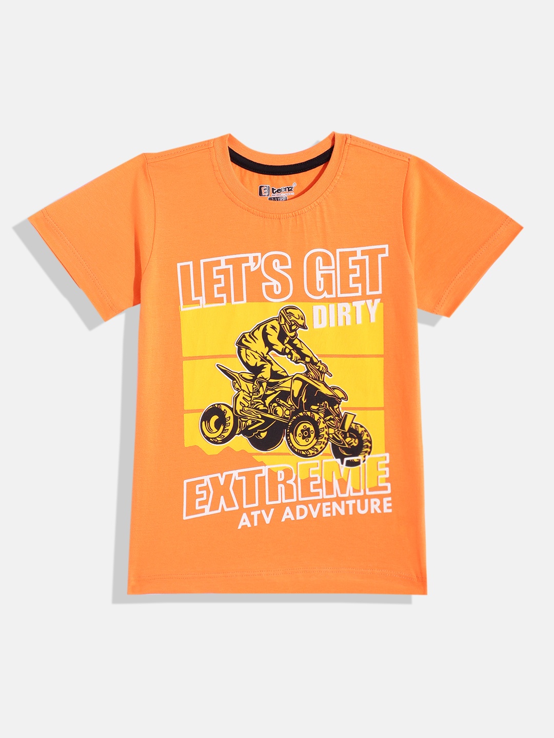

Eteenz Boys Printed Premium Cotton T-shirt, Orange