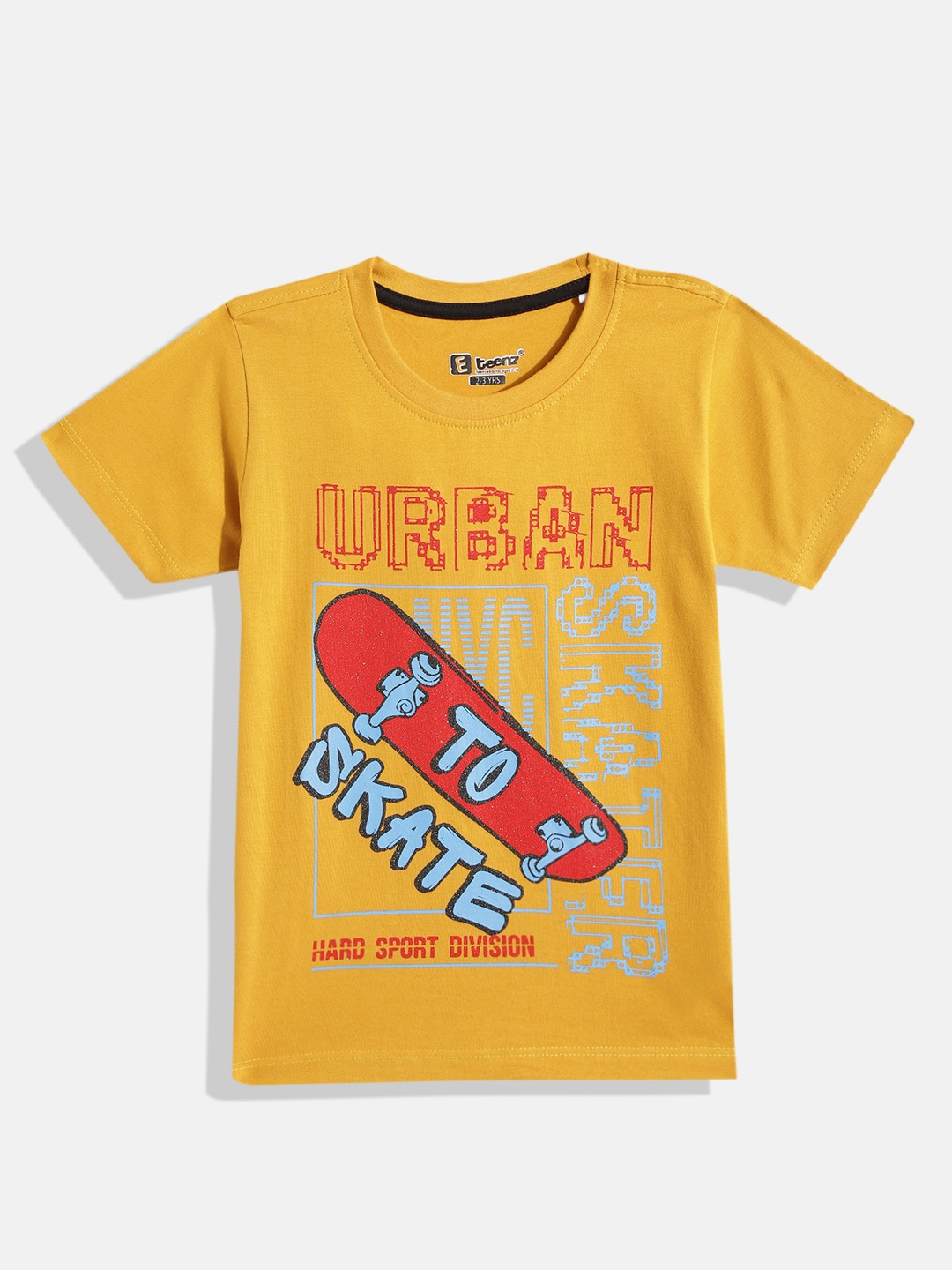 

Eteenz Boys Premium Cotton Typography Printed T-shirt, Mustard