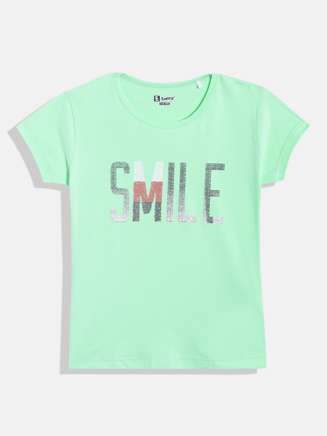 

Eteenz Girls Typography Printed Premium Cotton Round-Neck T-shirt, Green