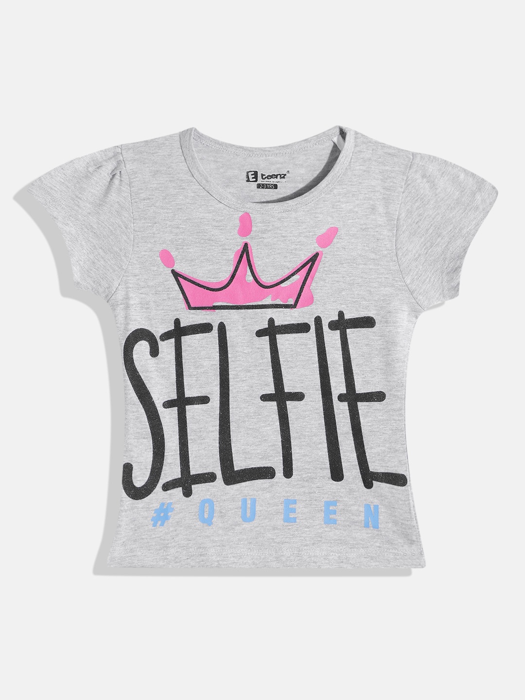 

Eteenz Girls Premium Cotton Typography Printed T-shirt, Grey melange