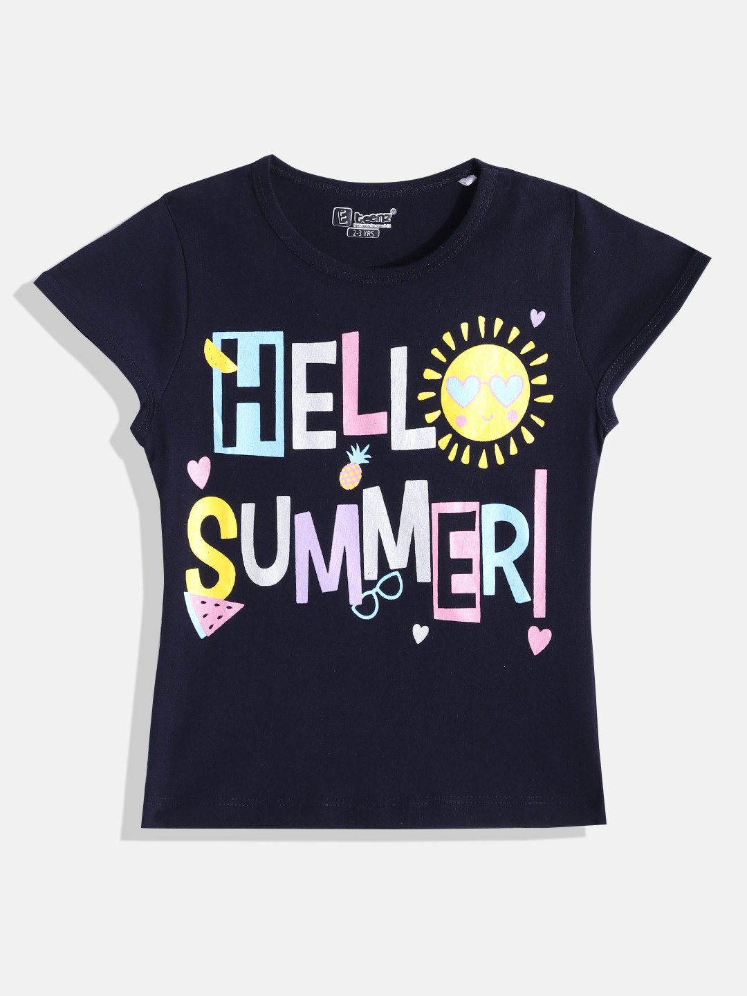 

Eteenz Girls Typography Printed Cotton T-shirt, Navy blue