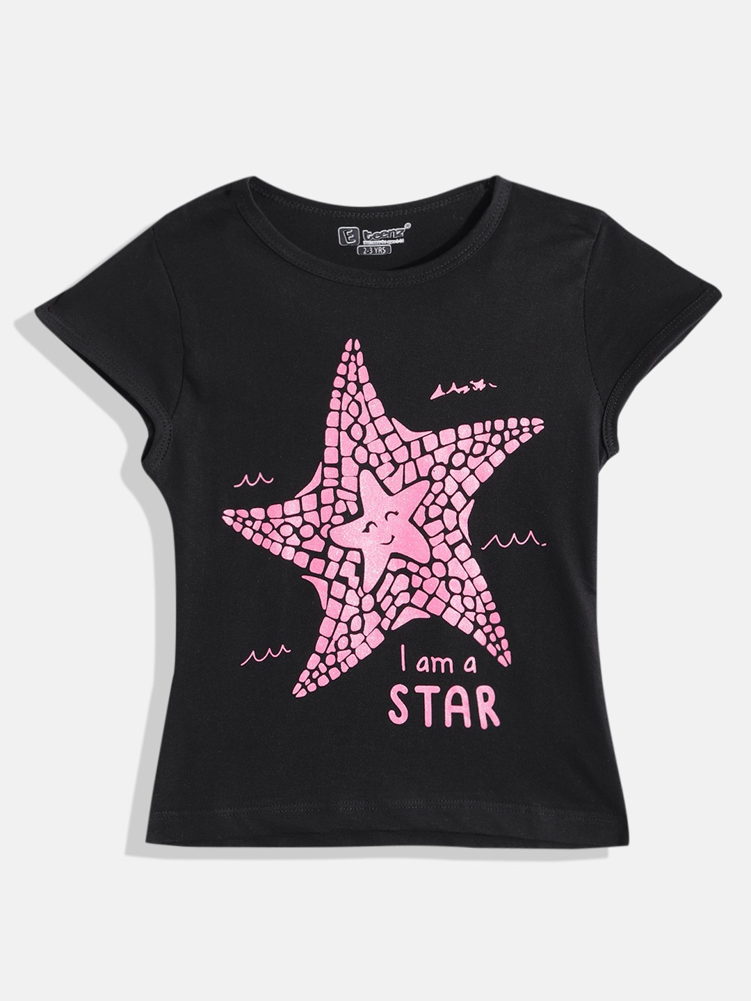 

Eteenz Girls Printed Premium Cotton T-shirt, Black