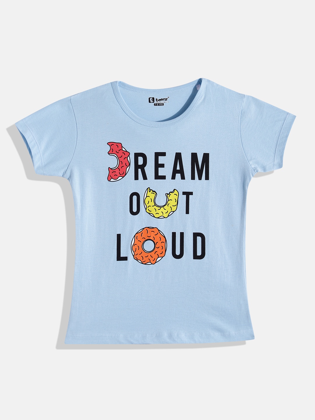 

Eteenz Girls Typography Printed Cotton T-shirt, Blue