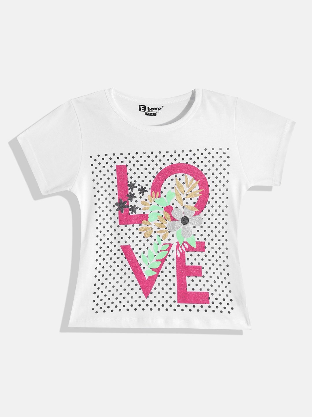

Eteenz Girls Printed Premium Cotton T-shirt, White