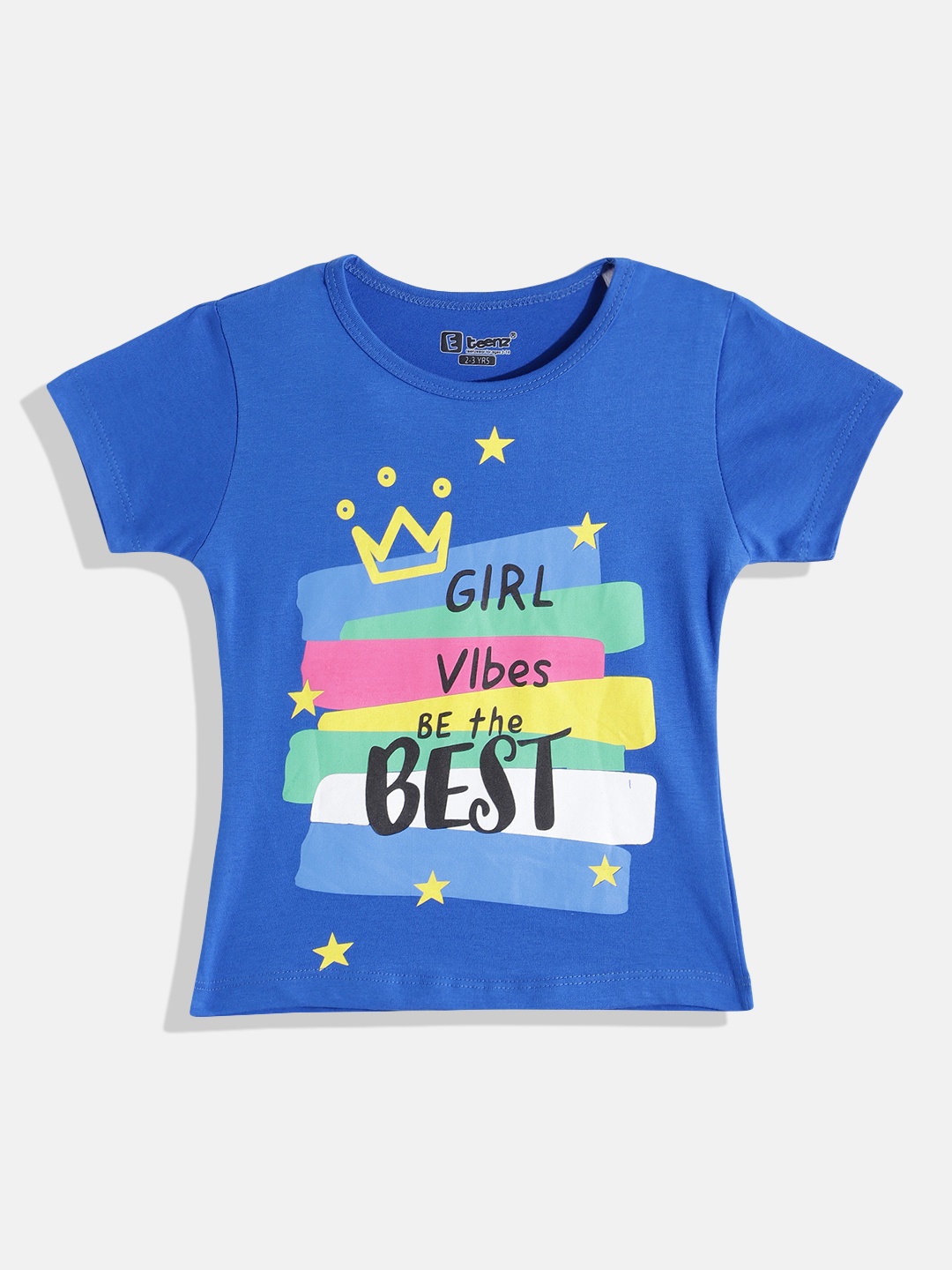 

Eteenz Girls Printed Premium Cotton T-shirt, Blue