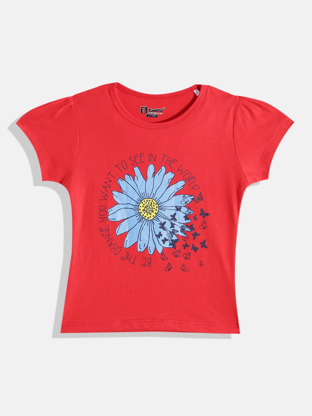 

Eteenz Girls Floral Printed Premium Cotton T-shirt, Red
