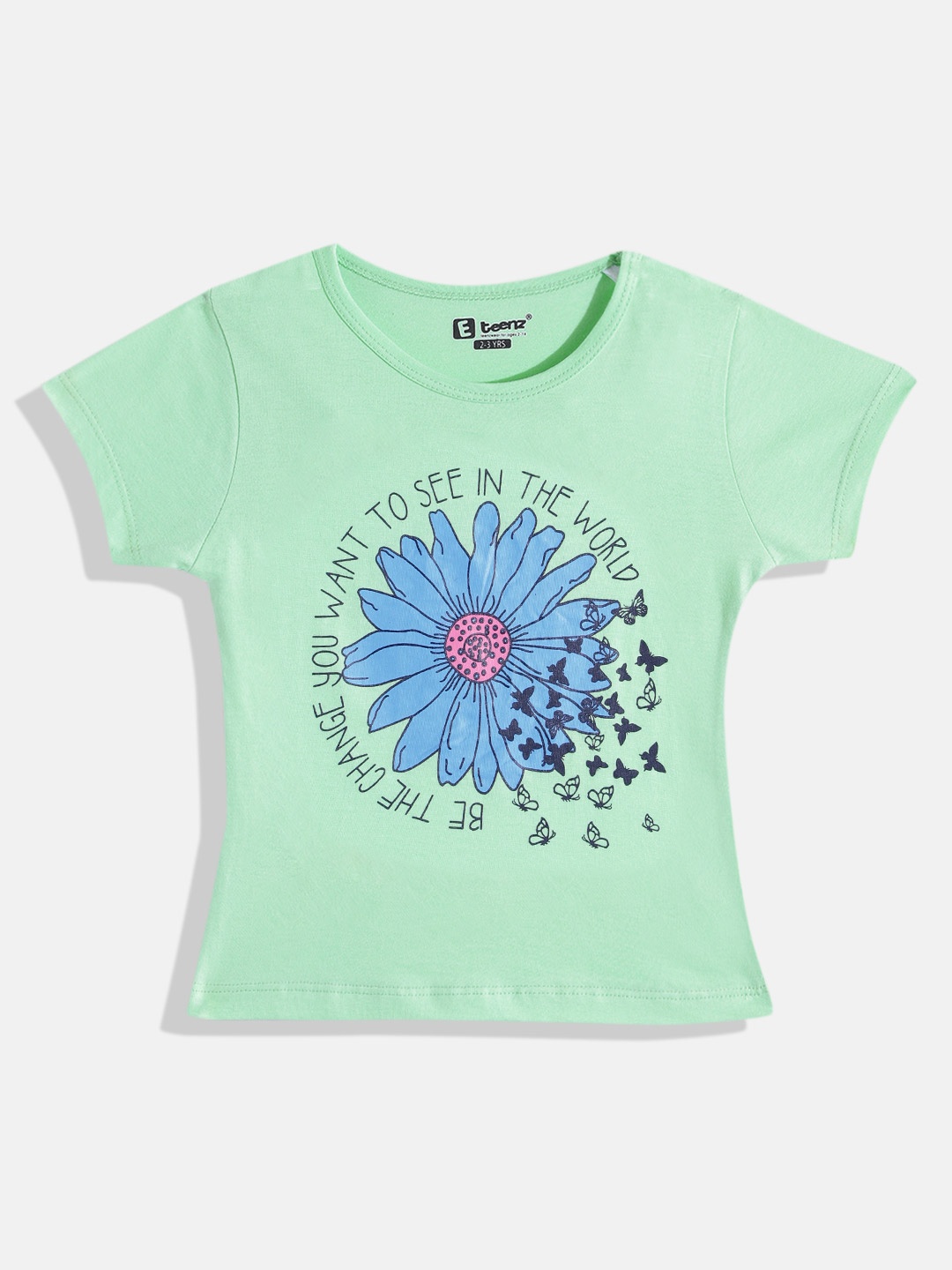 

Eteenz Girls Premium Cotton Graphic Printed T-shirt, Green
