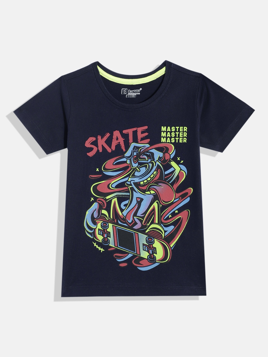 

Eteenz Boys Tropical Graphic Printed Premium Cotton T-shirt, Navy blue