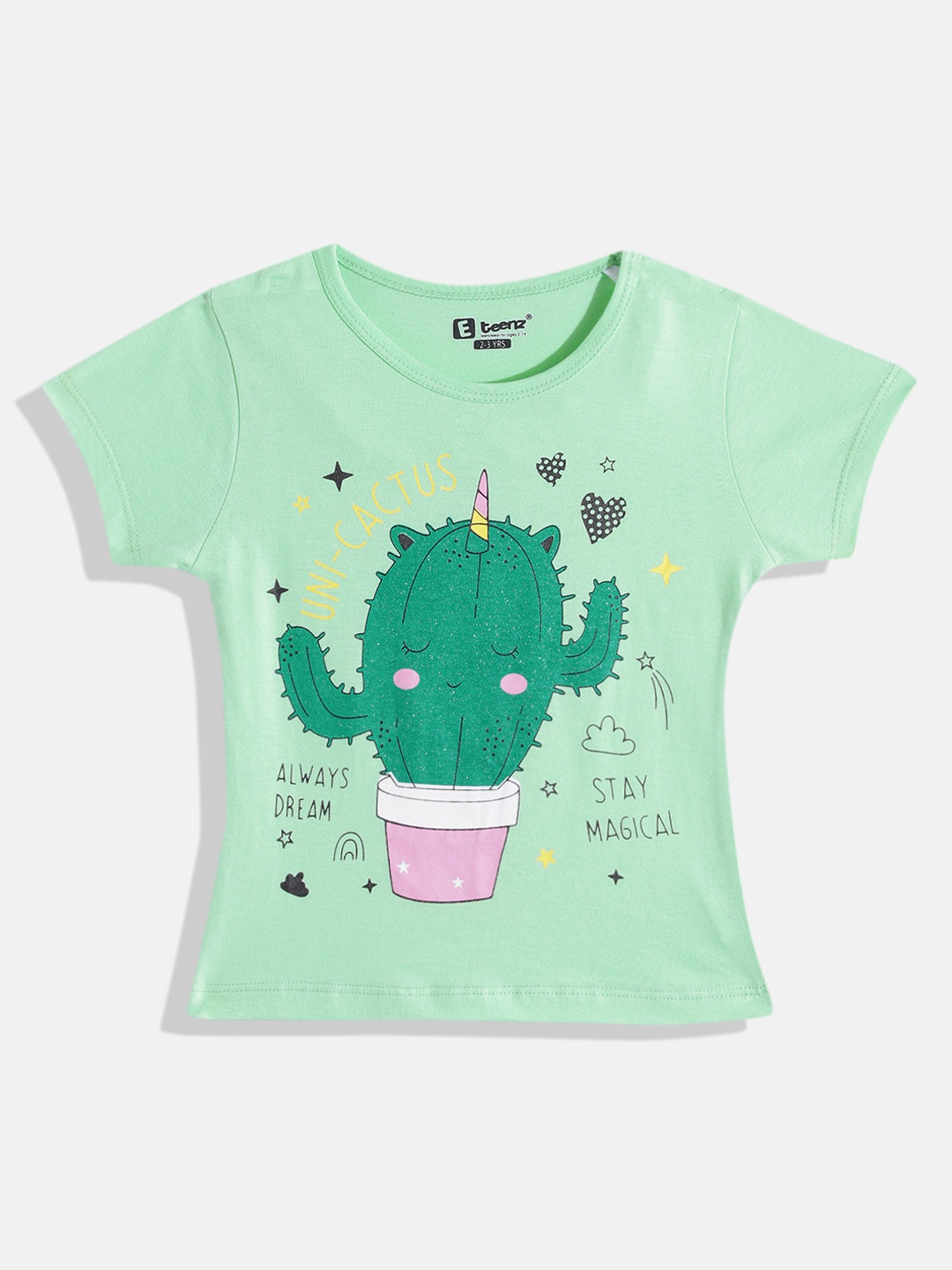 

Eteenz Girls Premium Cotton Graphic Printed T-shirt, Green