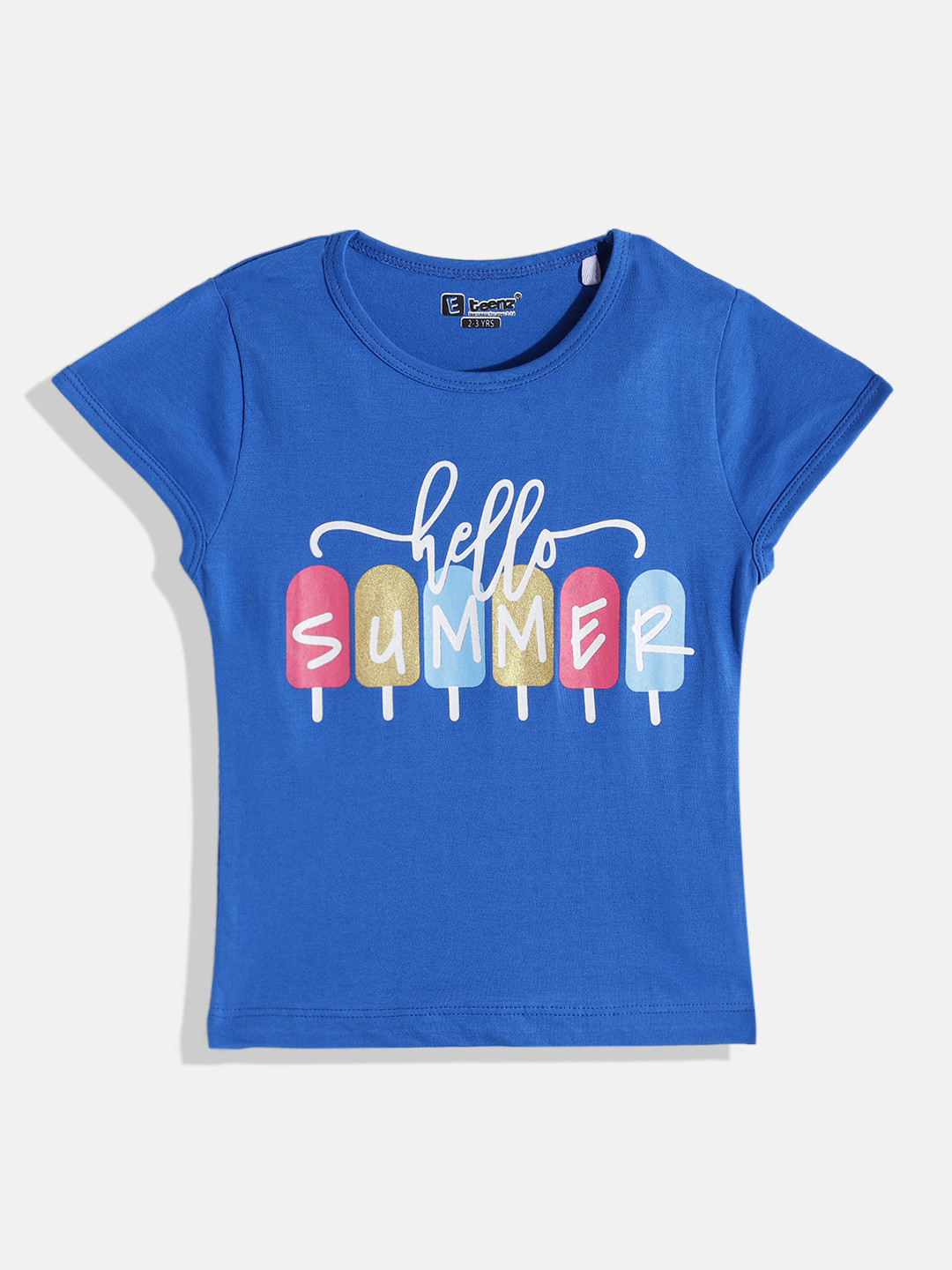 

Eteenz Girls Printed Premium Cotton Top, Blue