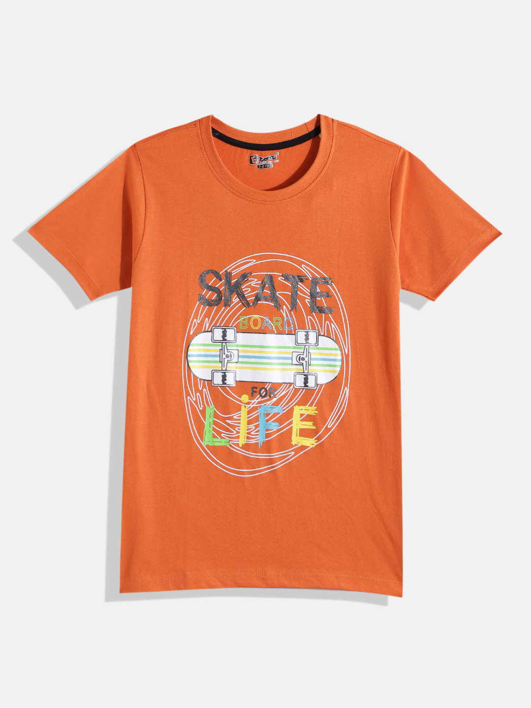 

Eteenz Boys Printed Premium Cotton T-shirt, Rust