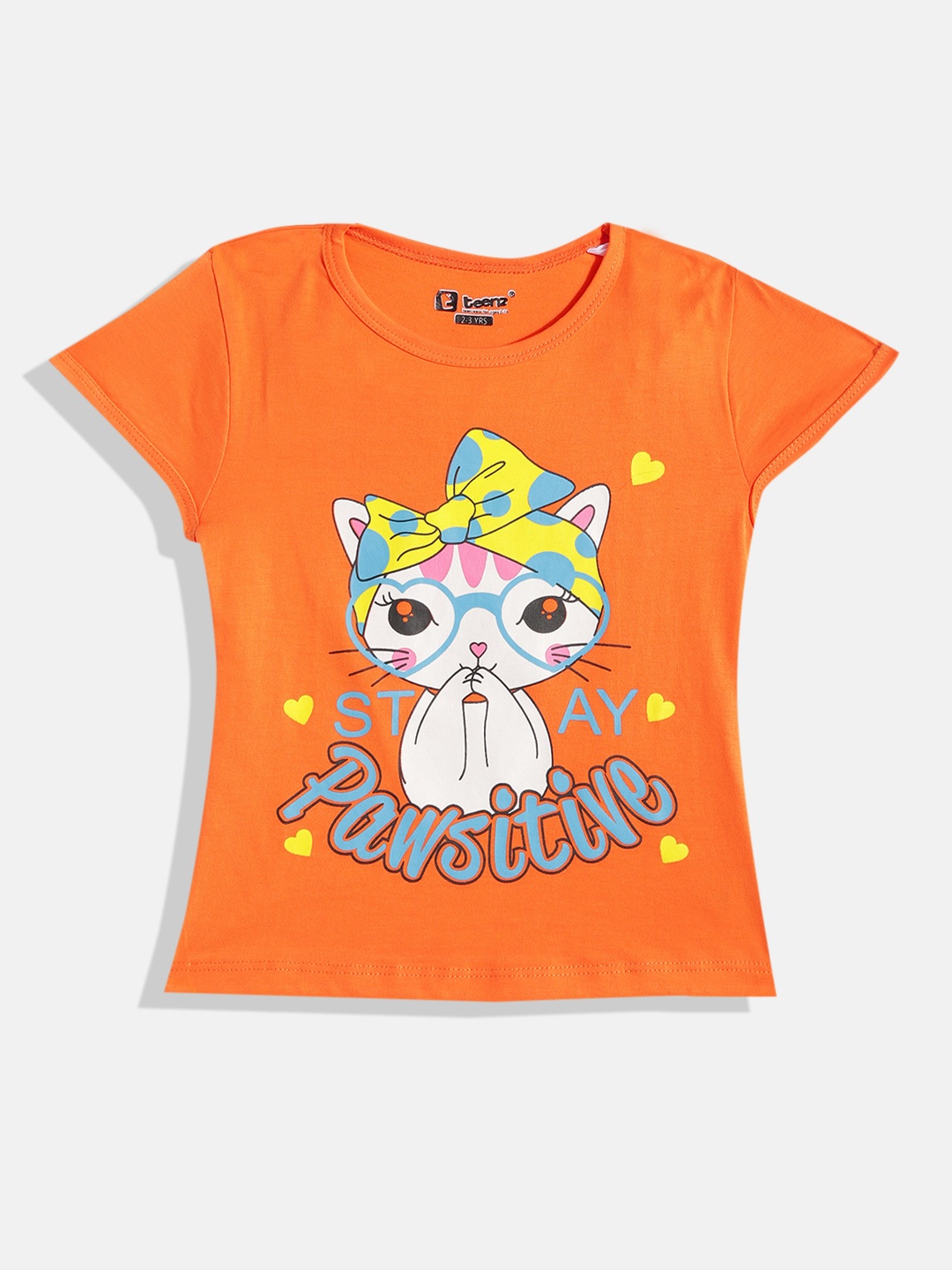 

Eteenz Girls Premium Cotton Graphic Printed T-shirt, Orange