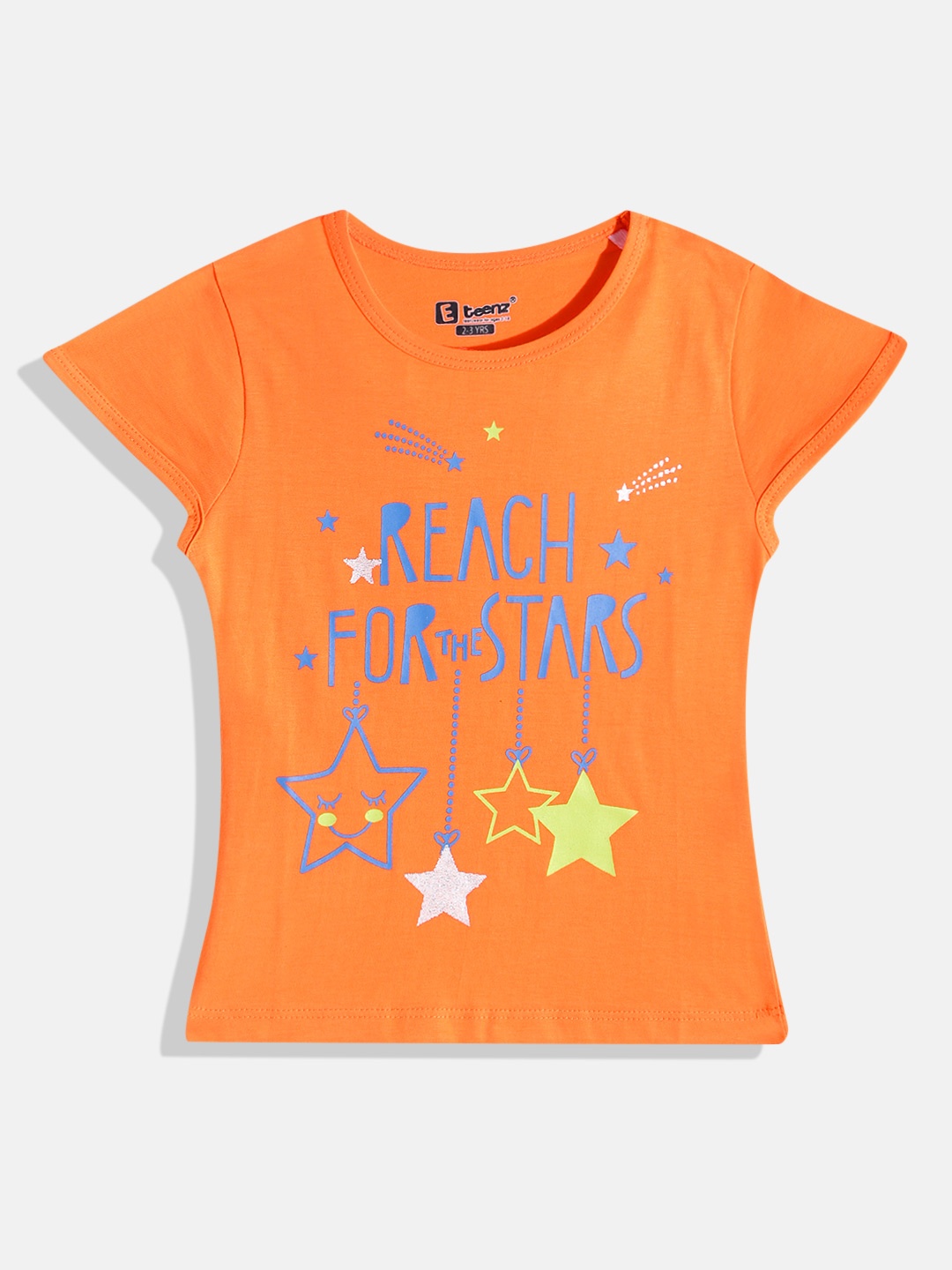 

Eteenz Girls Premium Cotton Typography Printed T-shirt, Orange