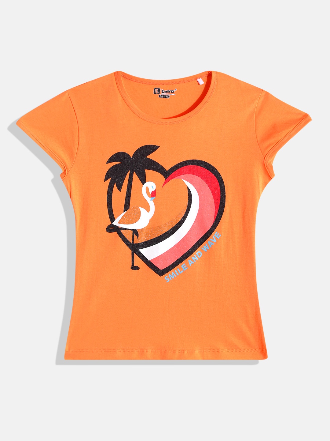 

Eteenz Girls Tropical Print Premium Cotton Top, Orange