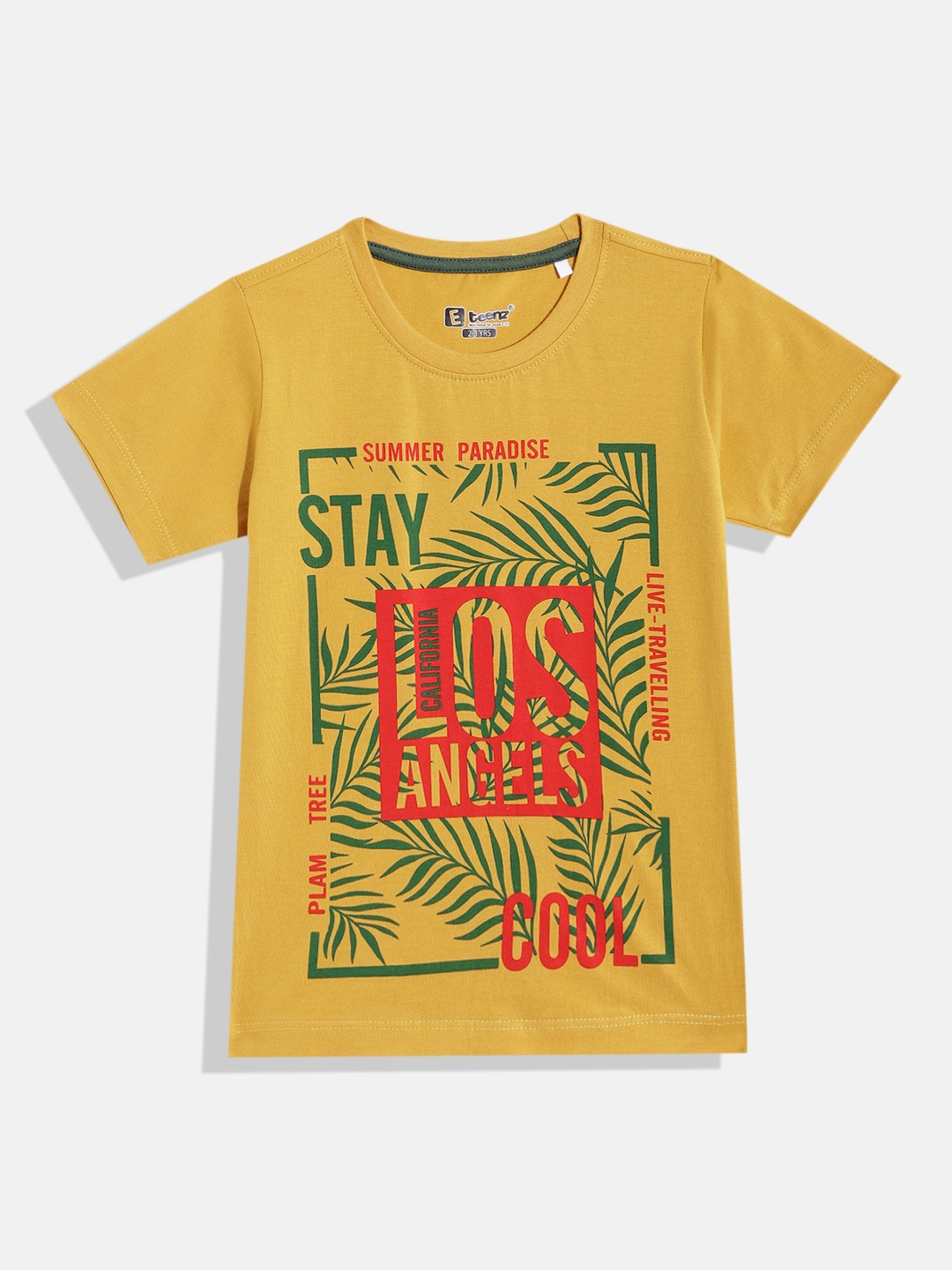 

Eteenz Boys Typography Printed Cotton T-shirt, Mustard