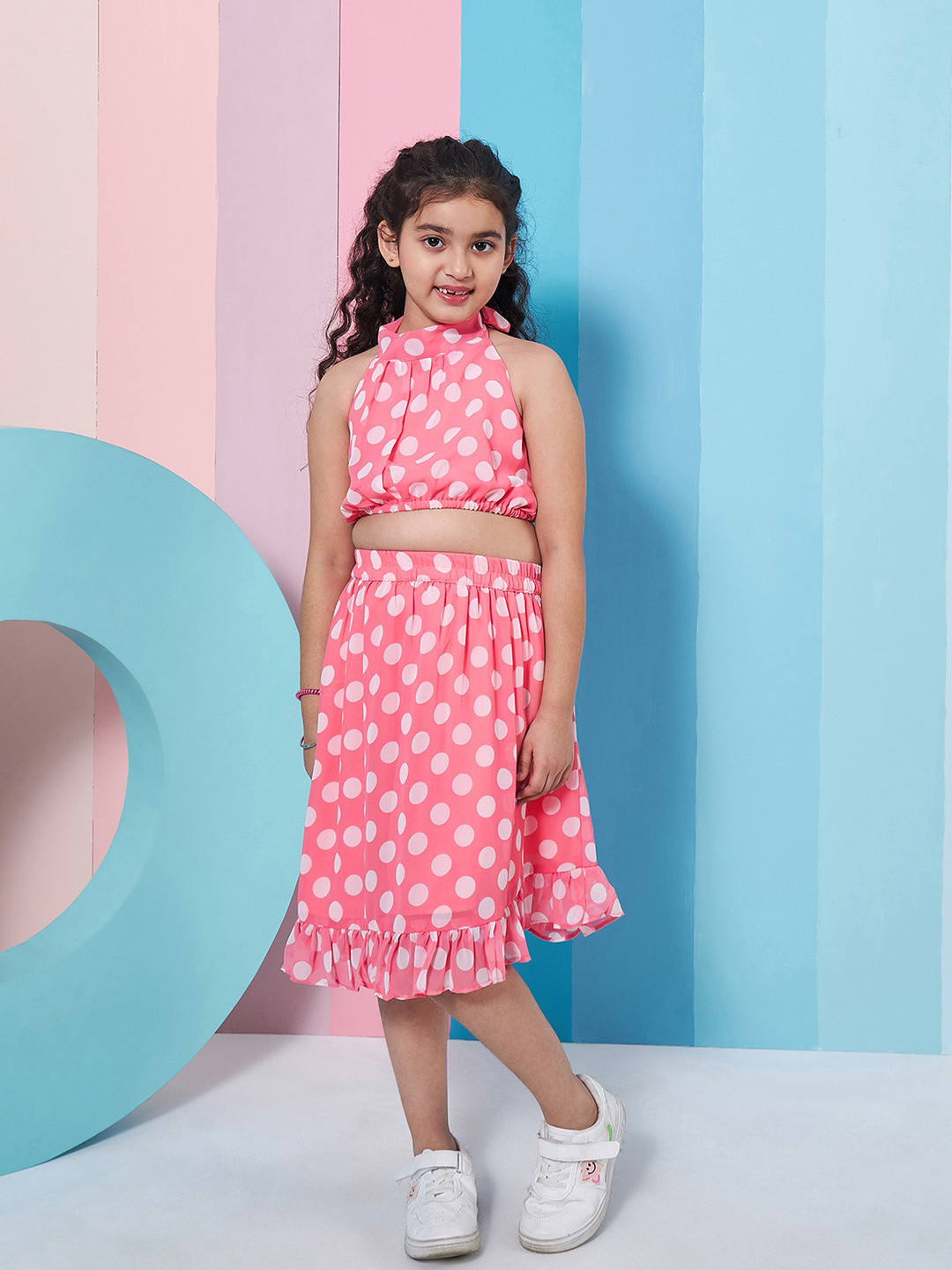 

pspeaches Girls Printed Crop Top With Skirt, Pink
