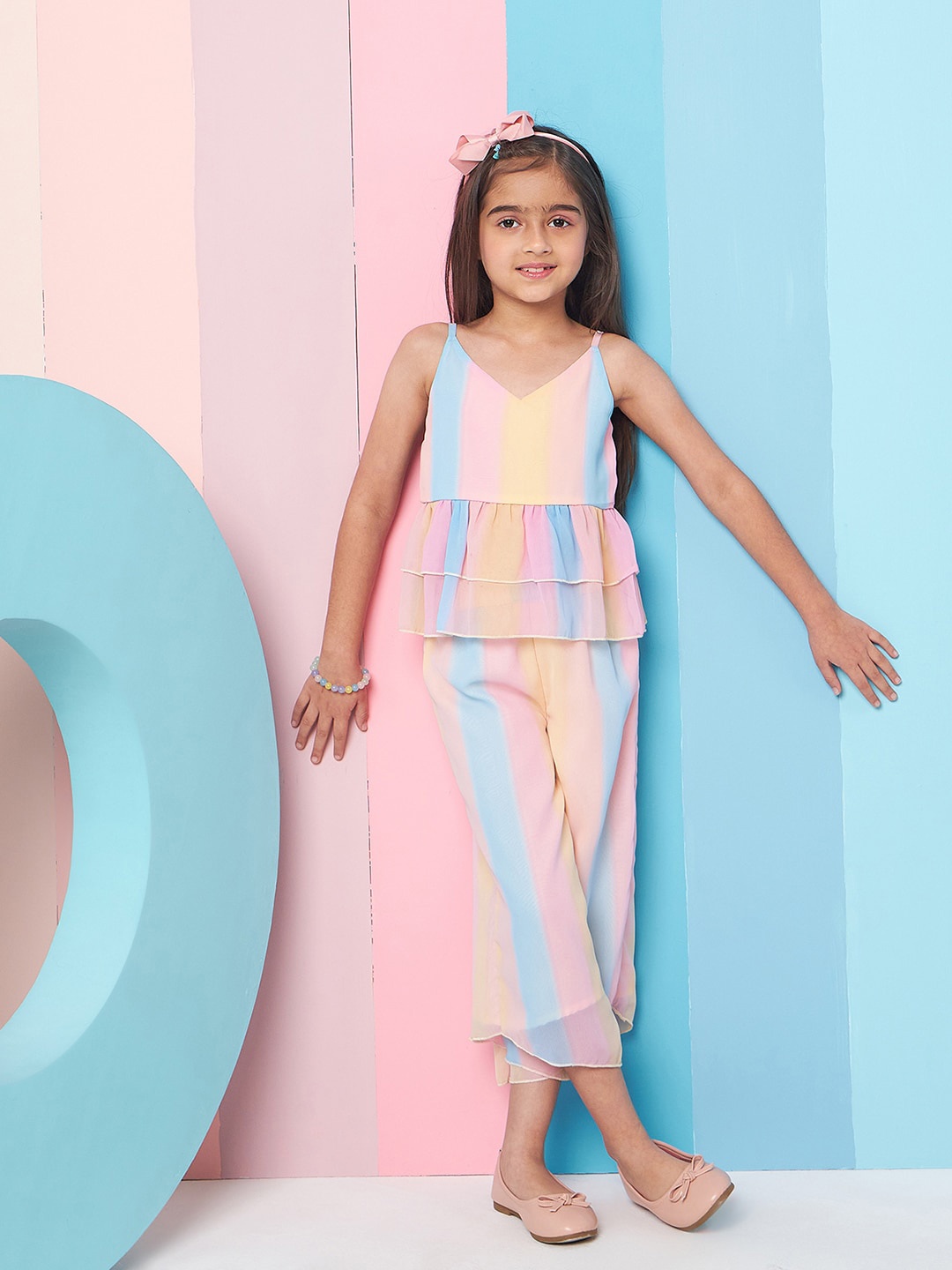 

pspeaches Girls Colourblocked Top With Trousers, Blue