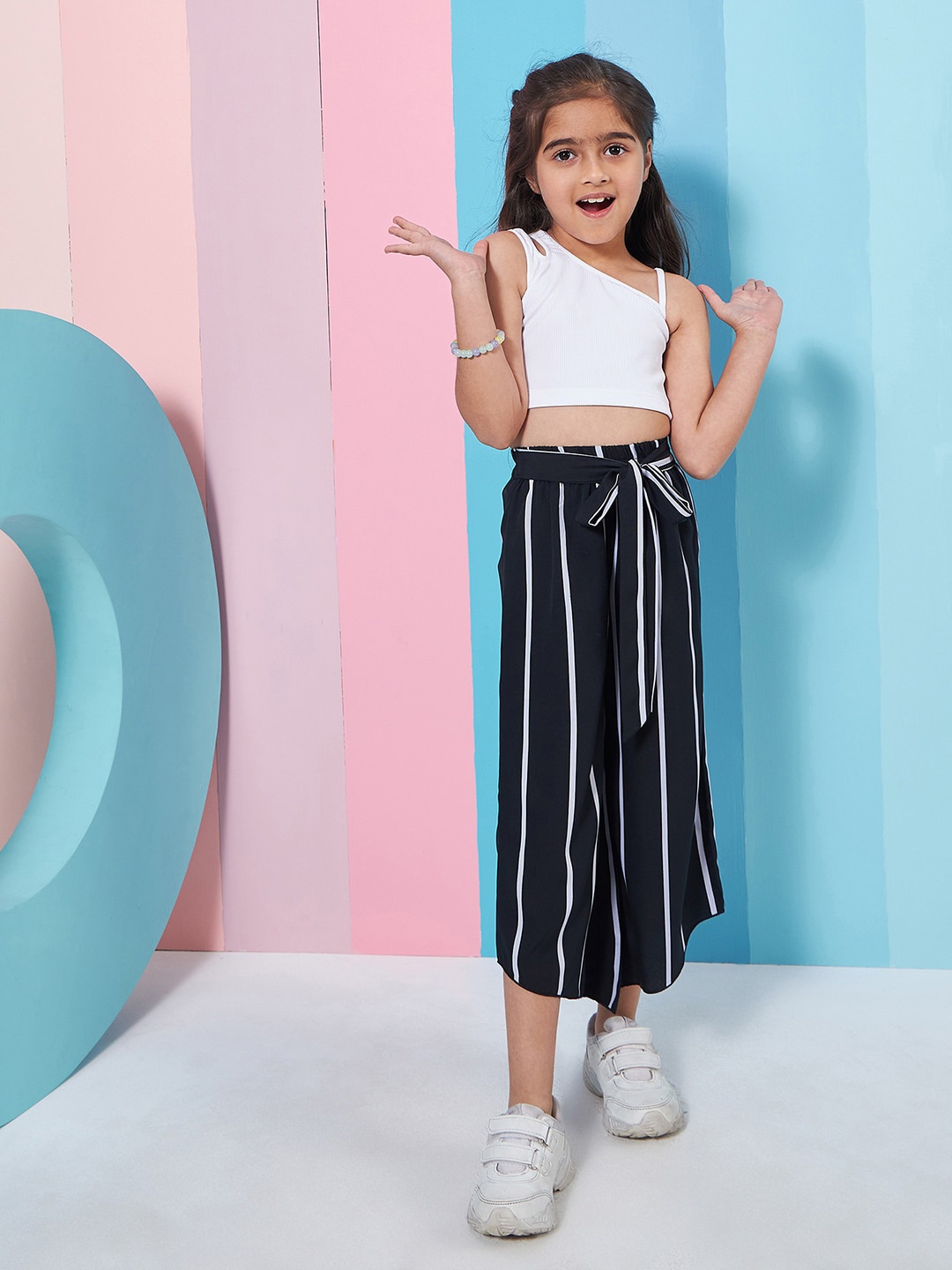 

pspeaches Girls Pure Cotton Crop Top With Trousers, Black