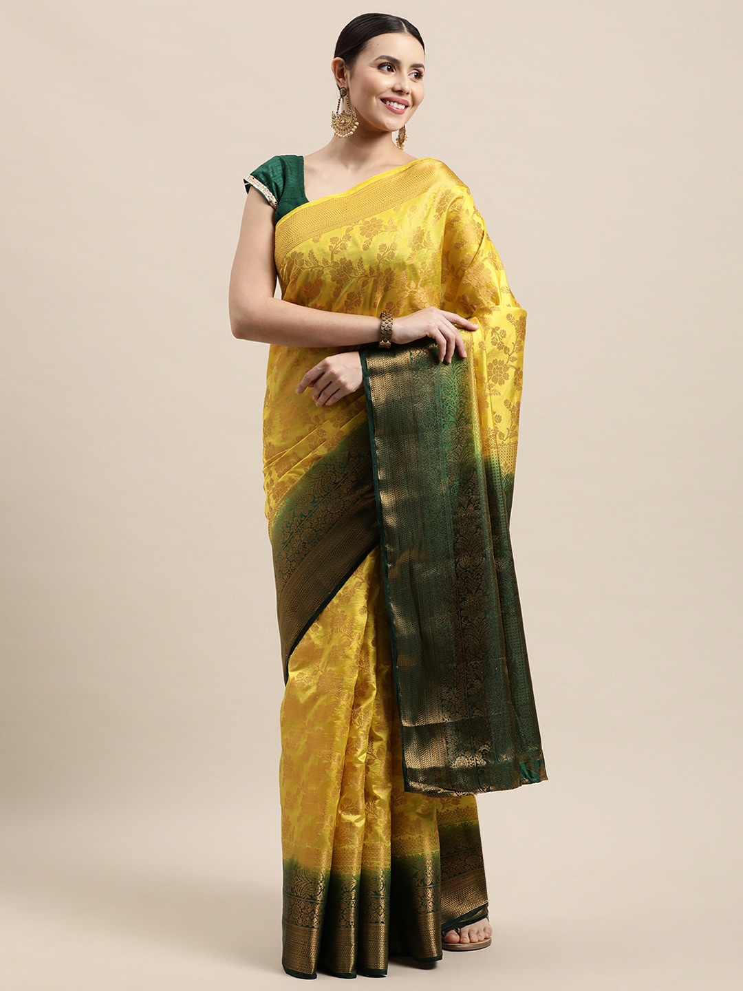 

SMARTLOOKS Woven Design Zari Banarasi Saree, Yellow