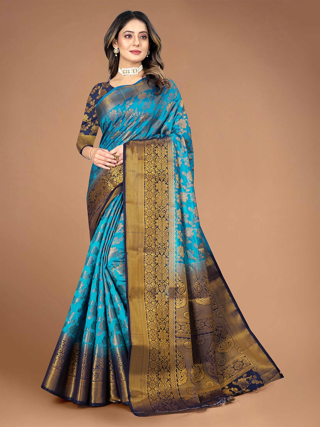 

SMARTLOOKS Woven Design Banarasi Zari Saree, Blue