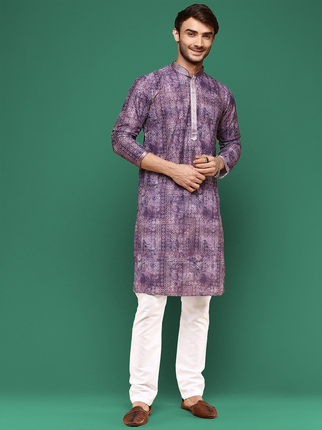 

Sangria Purple Bandhani Printed Cotton Straight Kurta