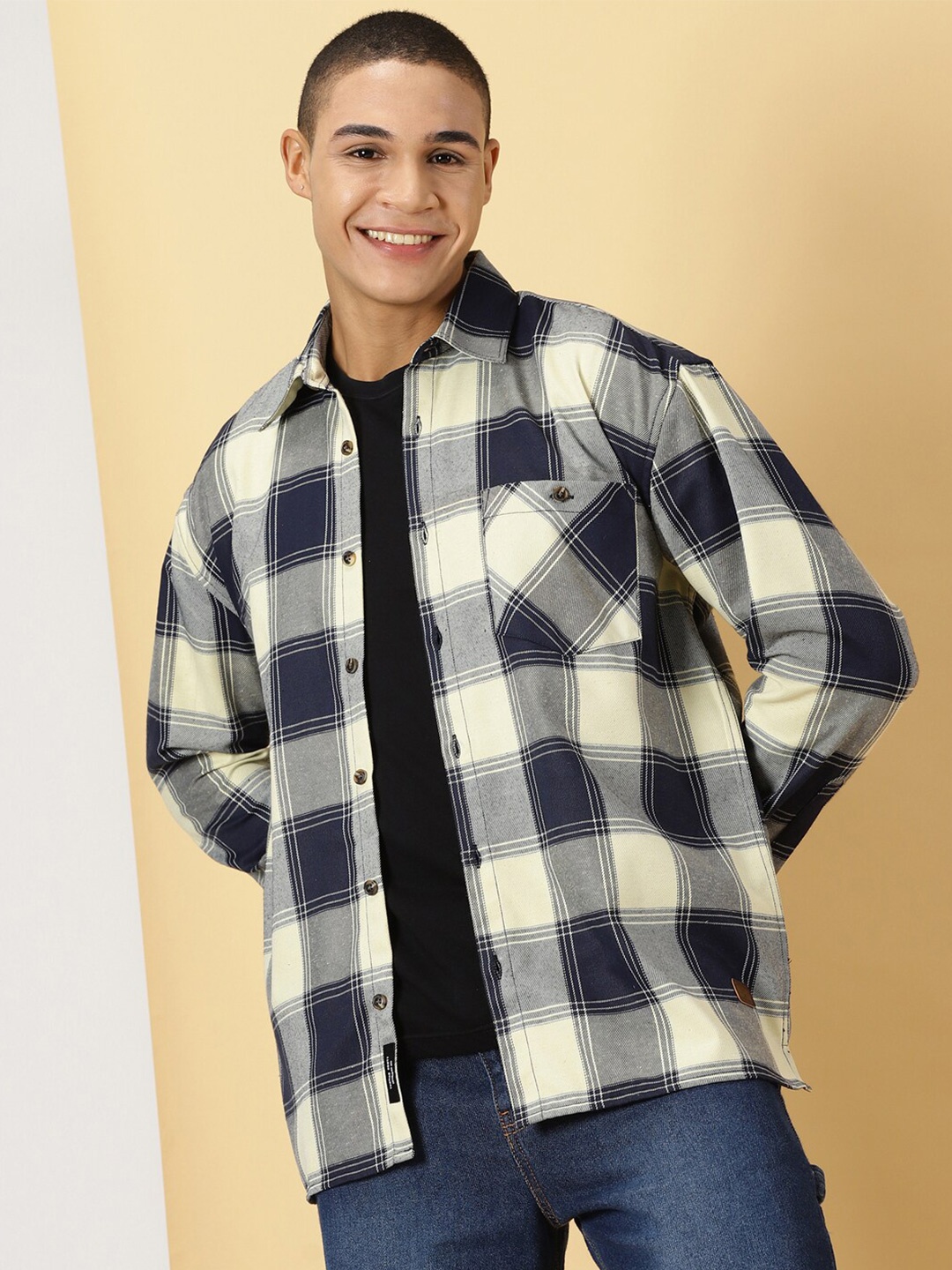 

Thomas Scott Classic Tartan Checks Opaque Checked Cotton Casual Shirt, Navy blue