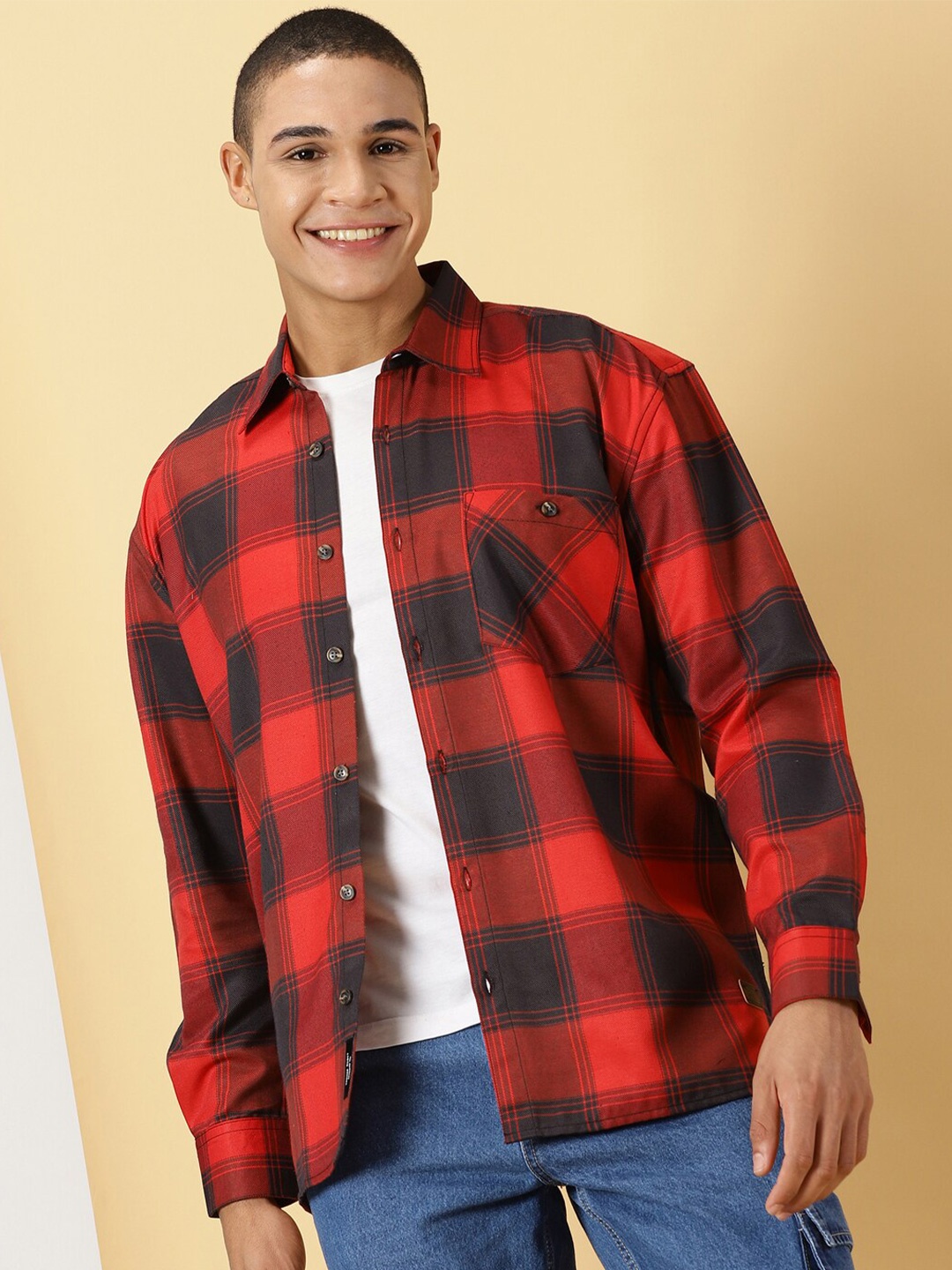 

Thomas Scott Classic Opaque Checked Cotton Casual Shirt, Red