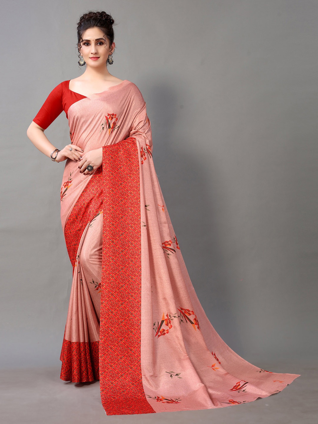 

Shaily Floral Printed Saree, Peach