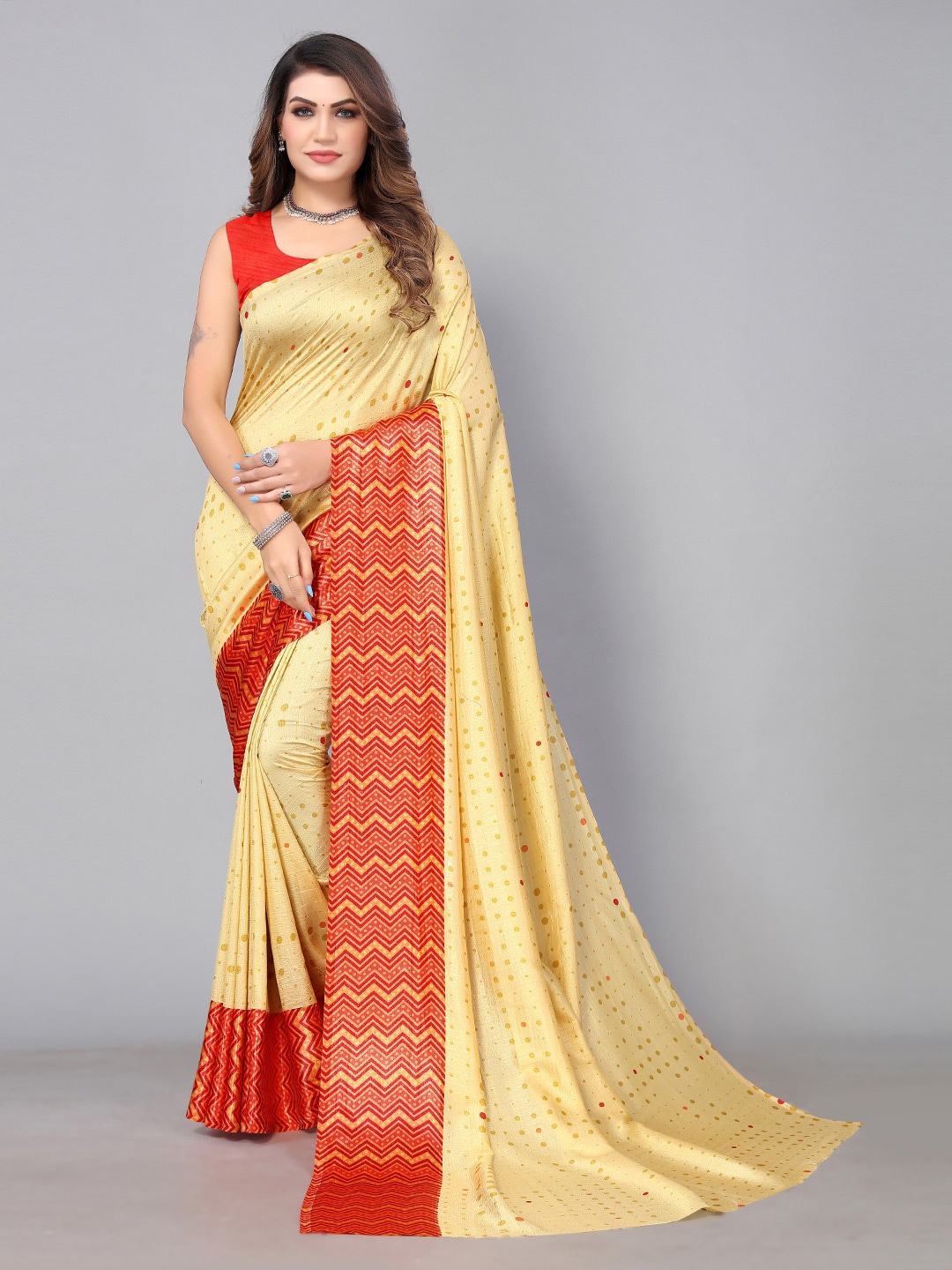 

Shaily Polka Dots Printed Saree, Yellow