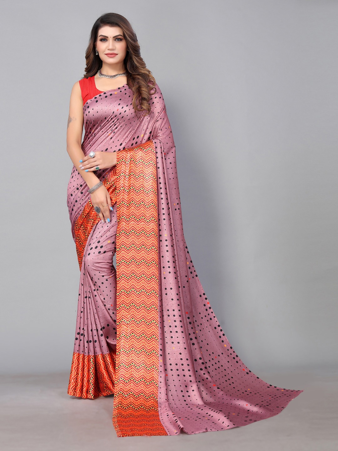 

Shaily Polka Dot Printed Saree, Pink