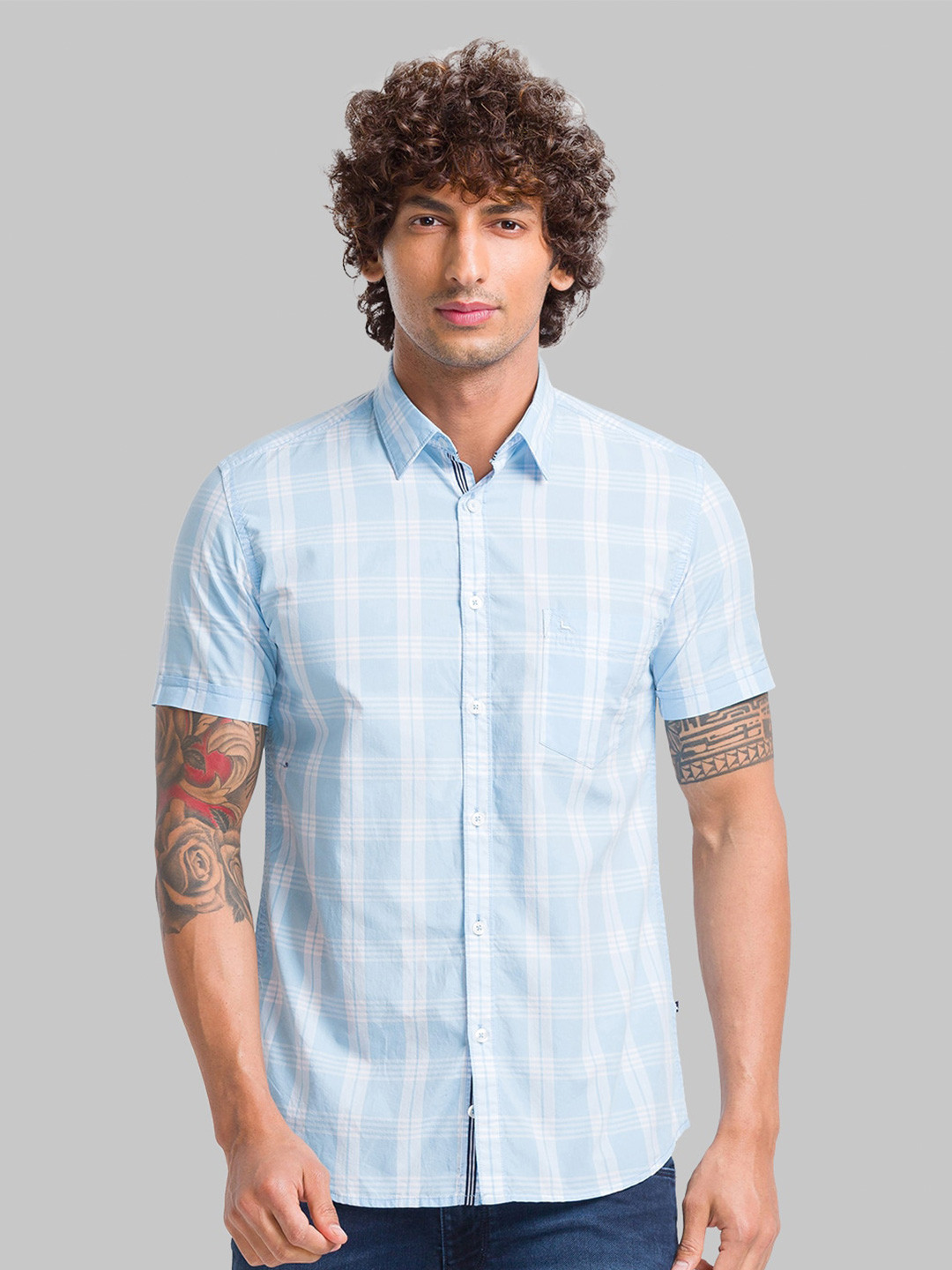 

Parx Slim Fit Tartan Checks Opaque Cotton Casual Shirt, Blue