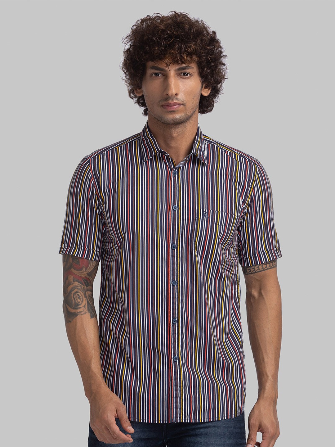 

Parx Slim Fit Striped Formal Short Sleeves Cotton Shirt, Red