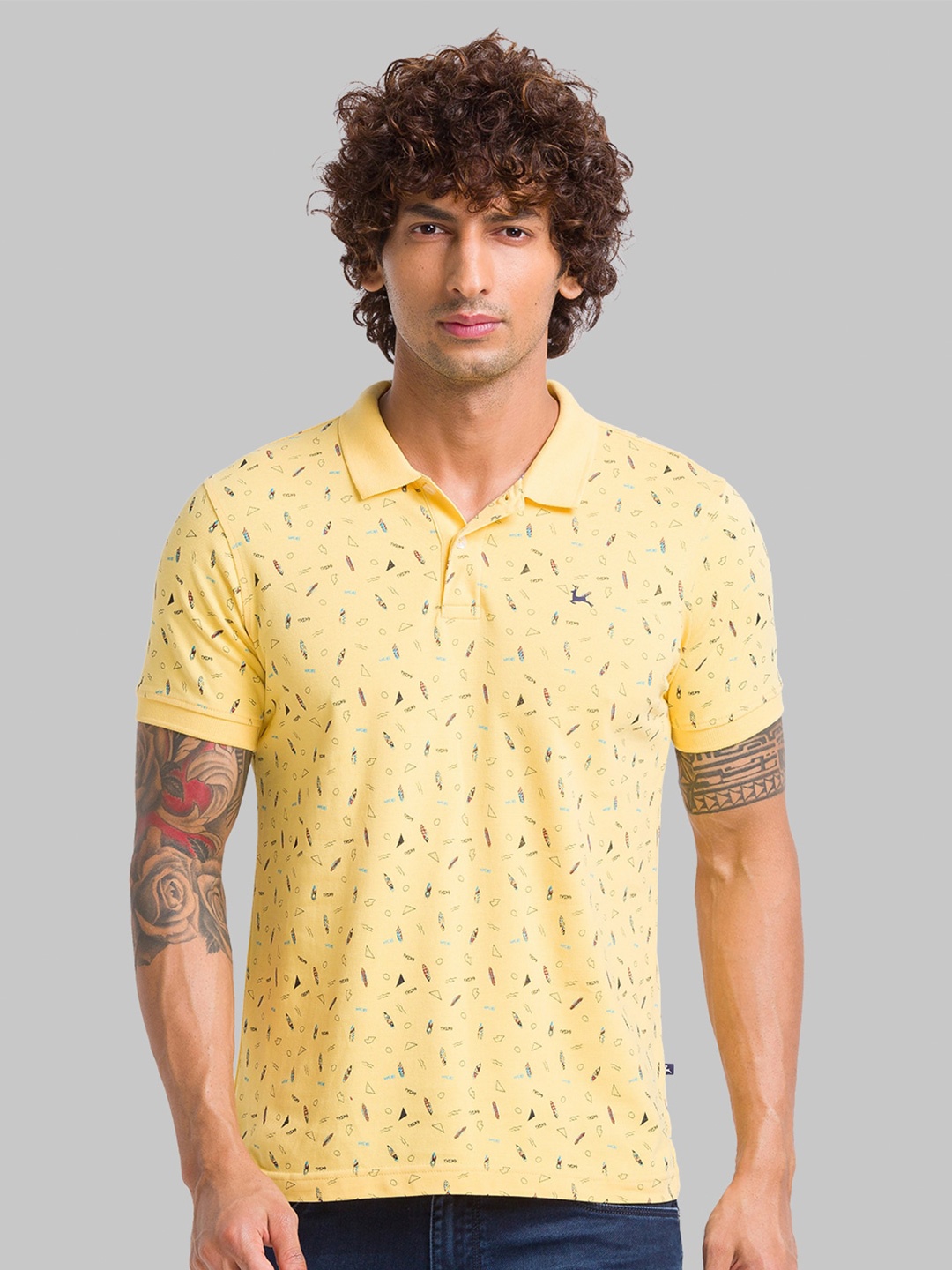 

Parx Conversational Printed Polo Collar Cotton T-shirt, Yellow