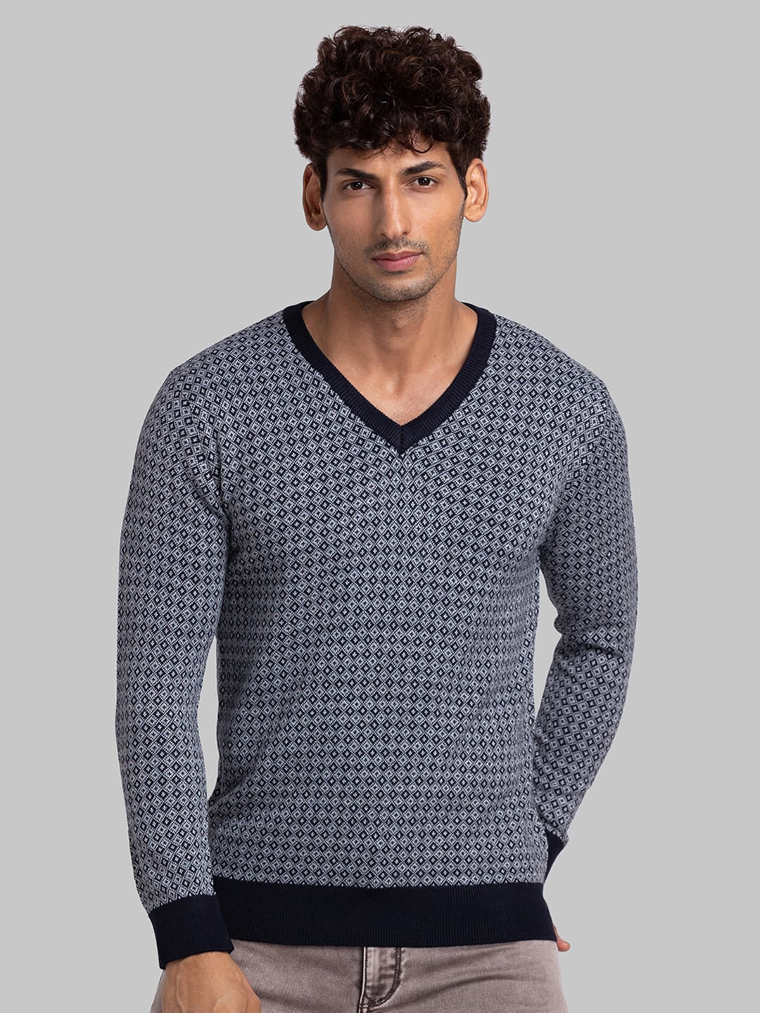 

Parx Printed V-Neck Acrylic Pullover, Blue