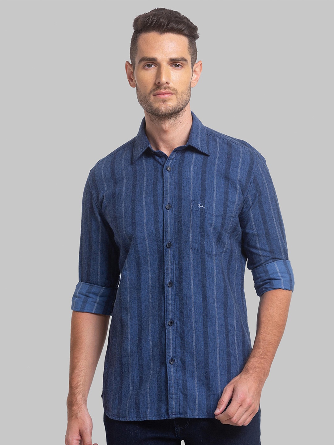

Parx Slim Fit Vertical Stripes Opaque Casual Shirt, Blue