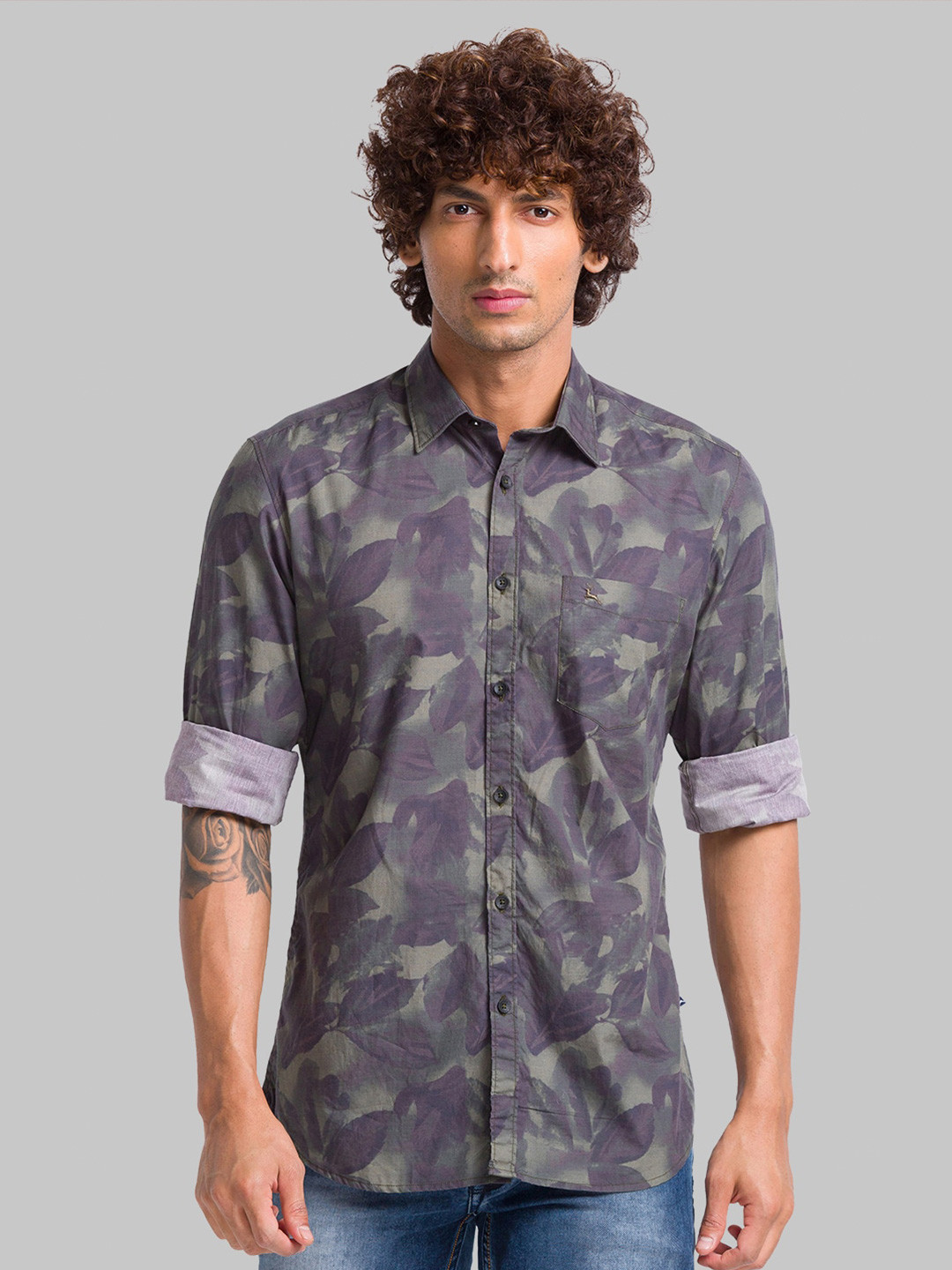 

Parx Slim Fit Abstract Printed Cotton Casual Shirt, Green
