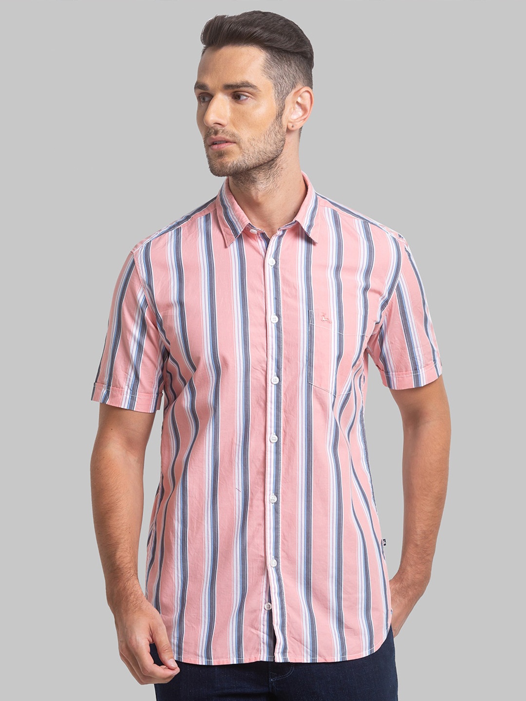 

Parx Slim Fit Vertical Stripes Opaque Cotton Casual Shirt, Orange