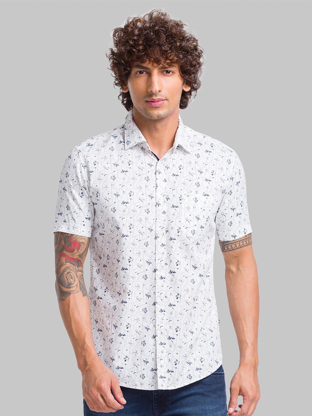 

Parx Slim Fit Floral Printed Opaque Cotton Casual Shirt, White