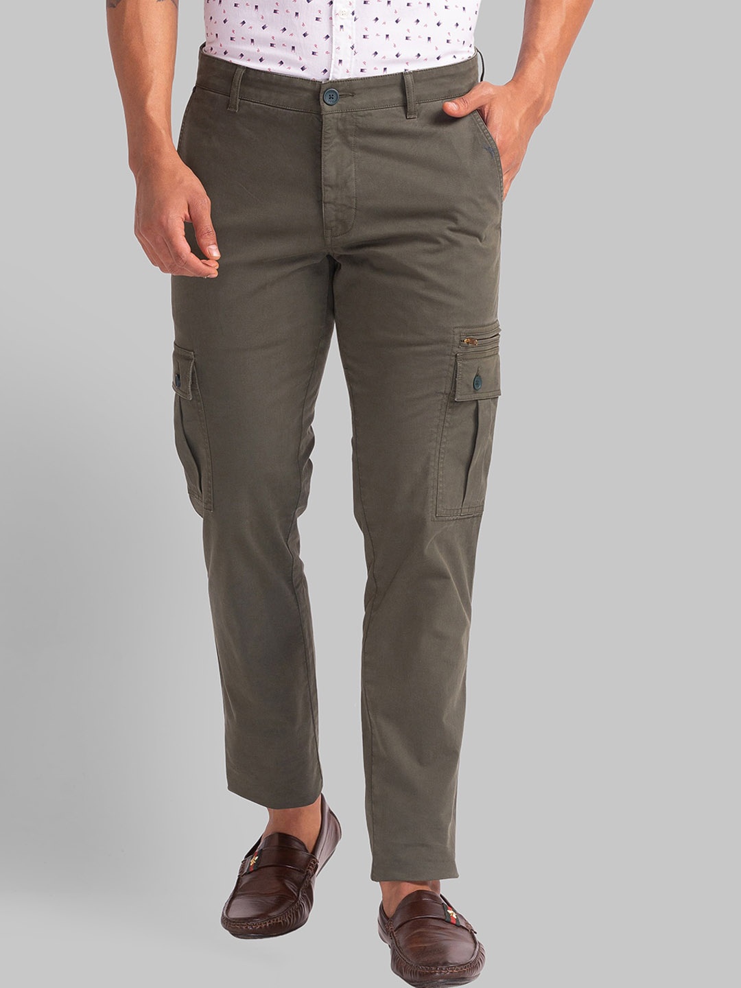 

Parx Men Tapered Fit Mid-Rise Cotton Formal Trouser, Green