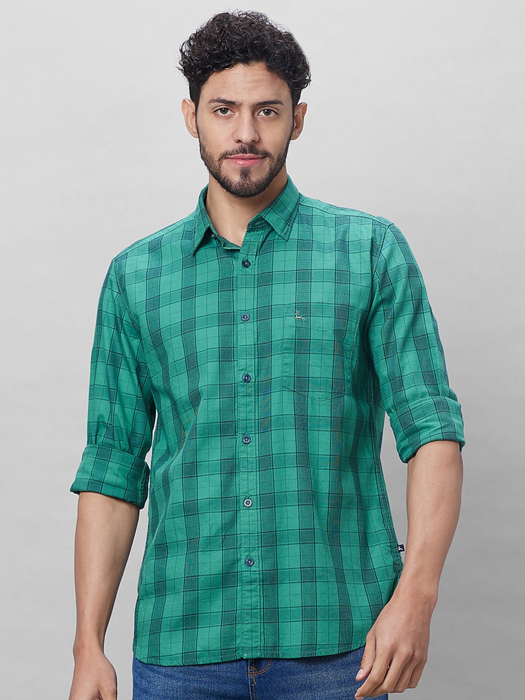 

Parx Slim Fit Buffalo Checks Cotton Casual Shirt, Green