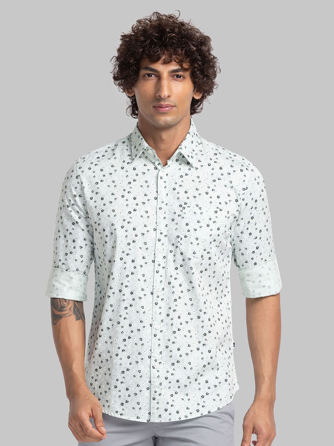 

Parx Slim Fit Floral Printed Cotton Shirt, Green