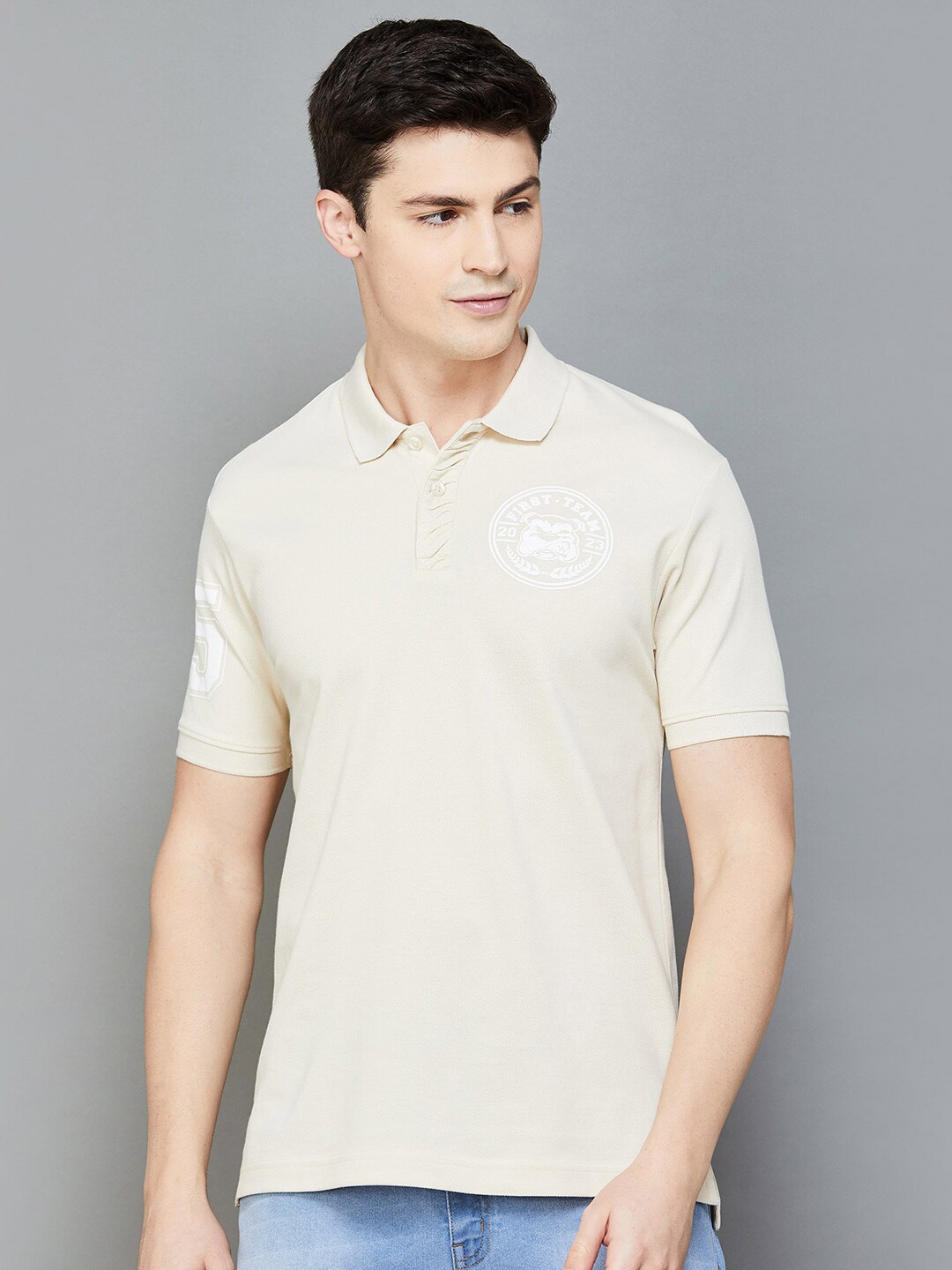 

Fame Forever by Lifestyle Polo Collar Cotton T-shirt, Beige