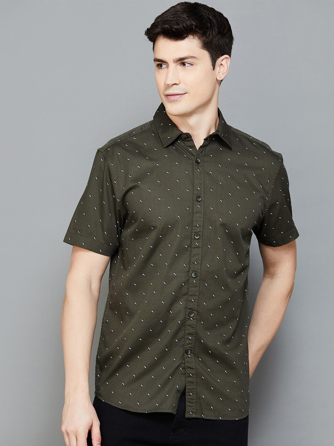 

Fame Forever by Lifestyle Micro Ditsy Printed Cotton Casual Shirt, Olive