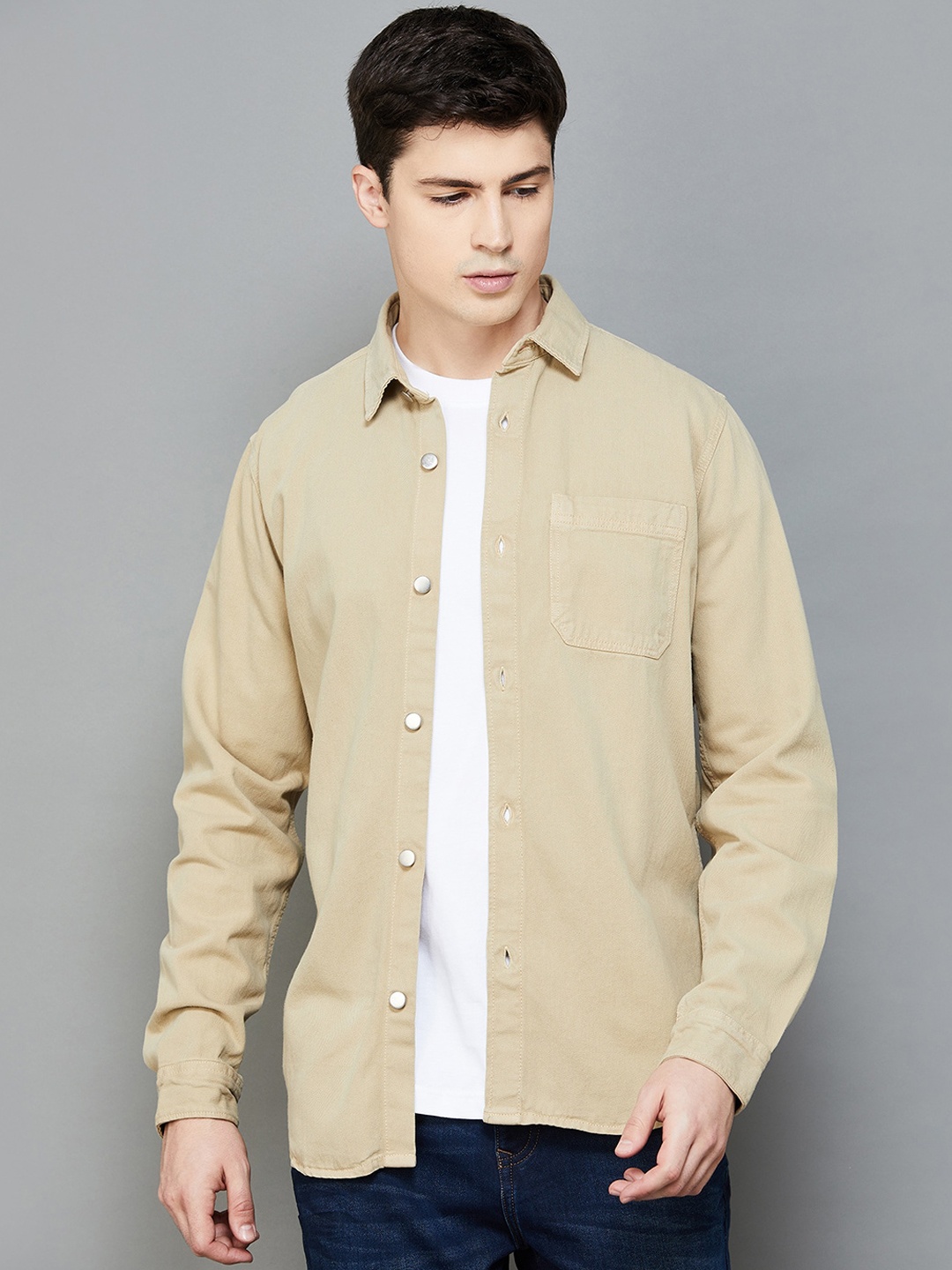 

Forca by Lifestyle Spread Collar Cotton Shacket, Beige