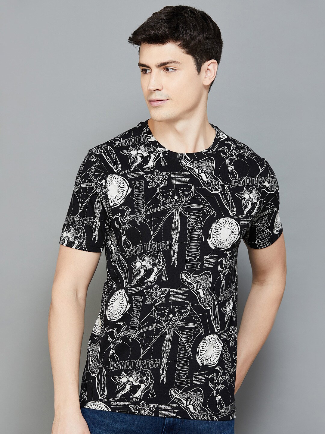 

Forca by Lifestyle Printed Round Neck Short Sleeves Cotton T-shirt, Black