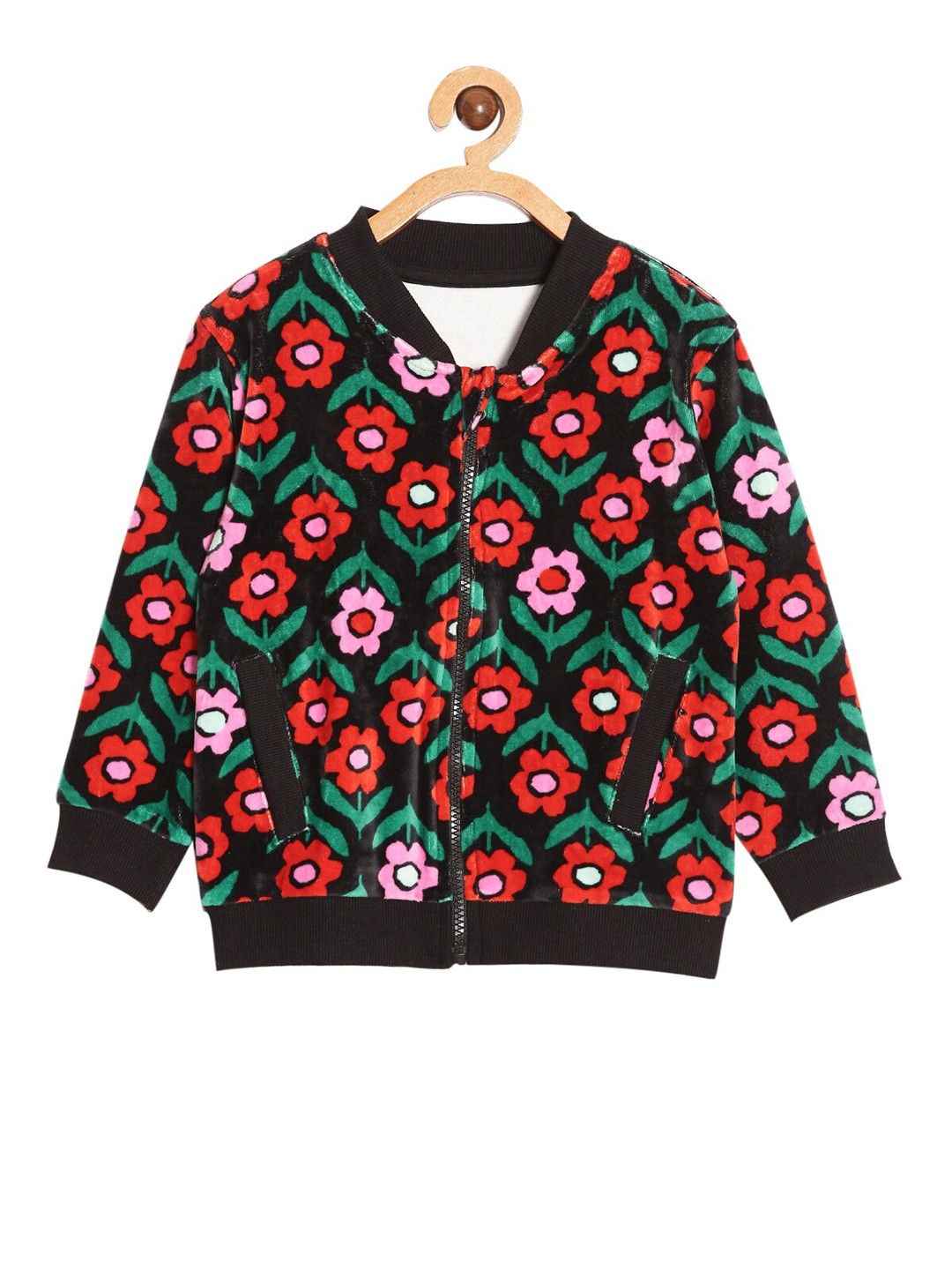 

The Mom Store Kids Floral Printed Cotton Bomber Jacket, Red