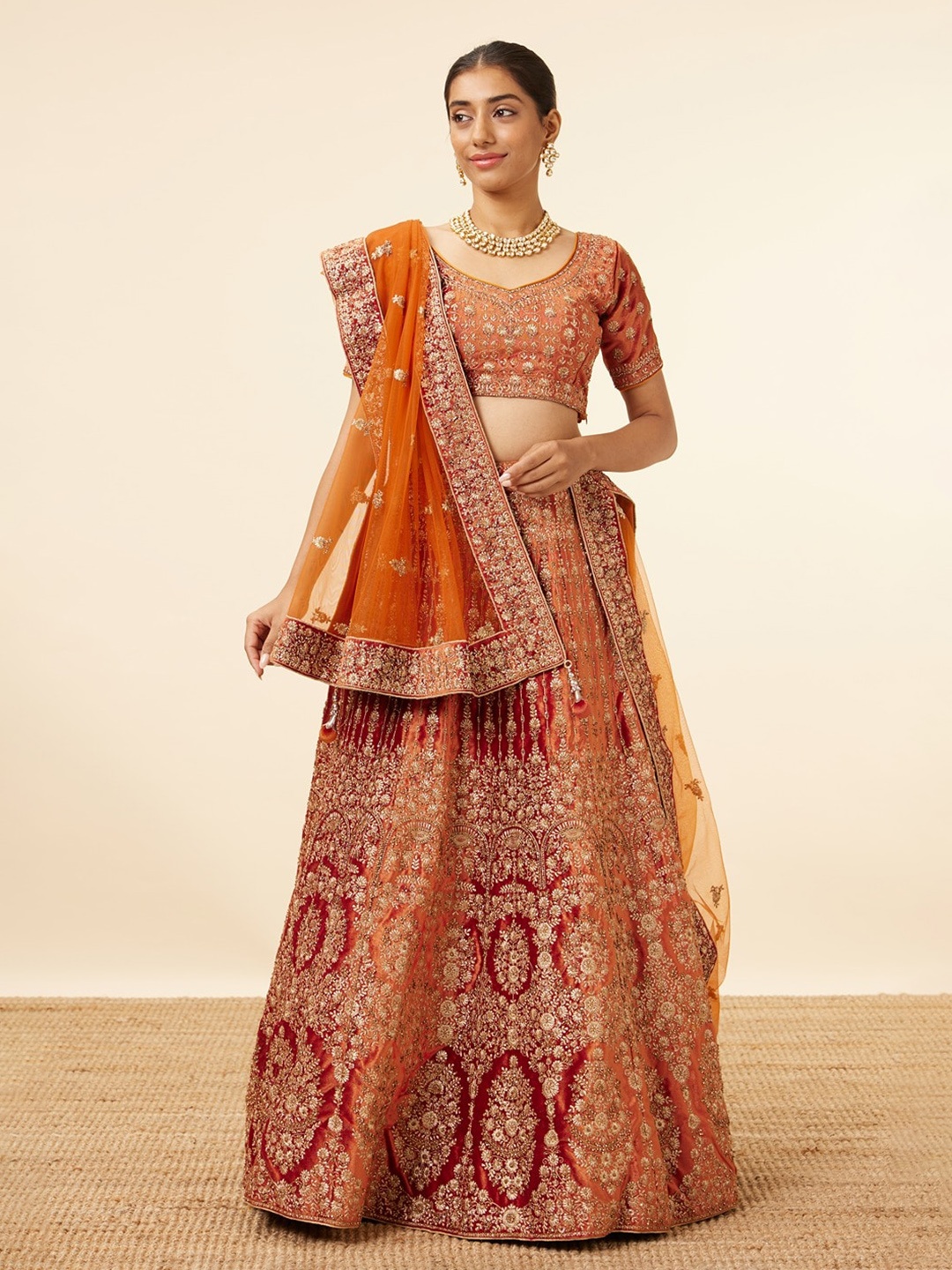 

MOHEY Embroidered Velvet Semi-Stitched Lehenga & Unstitched Blouse With Dupatta, Yellow