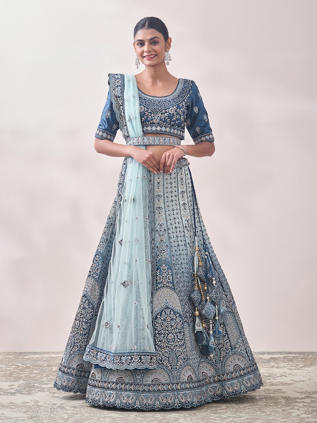 

MOHEY Embroidered Zari Semi-Stitched Lehenga & Unstitched Blouse With Dupatta, Blue