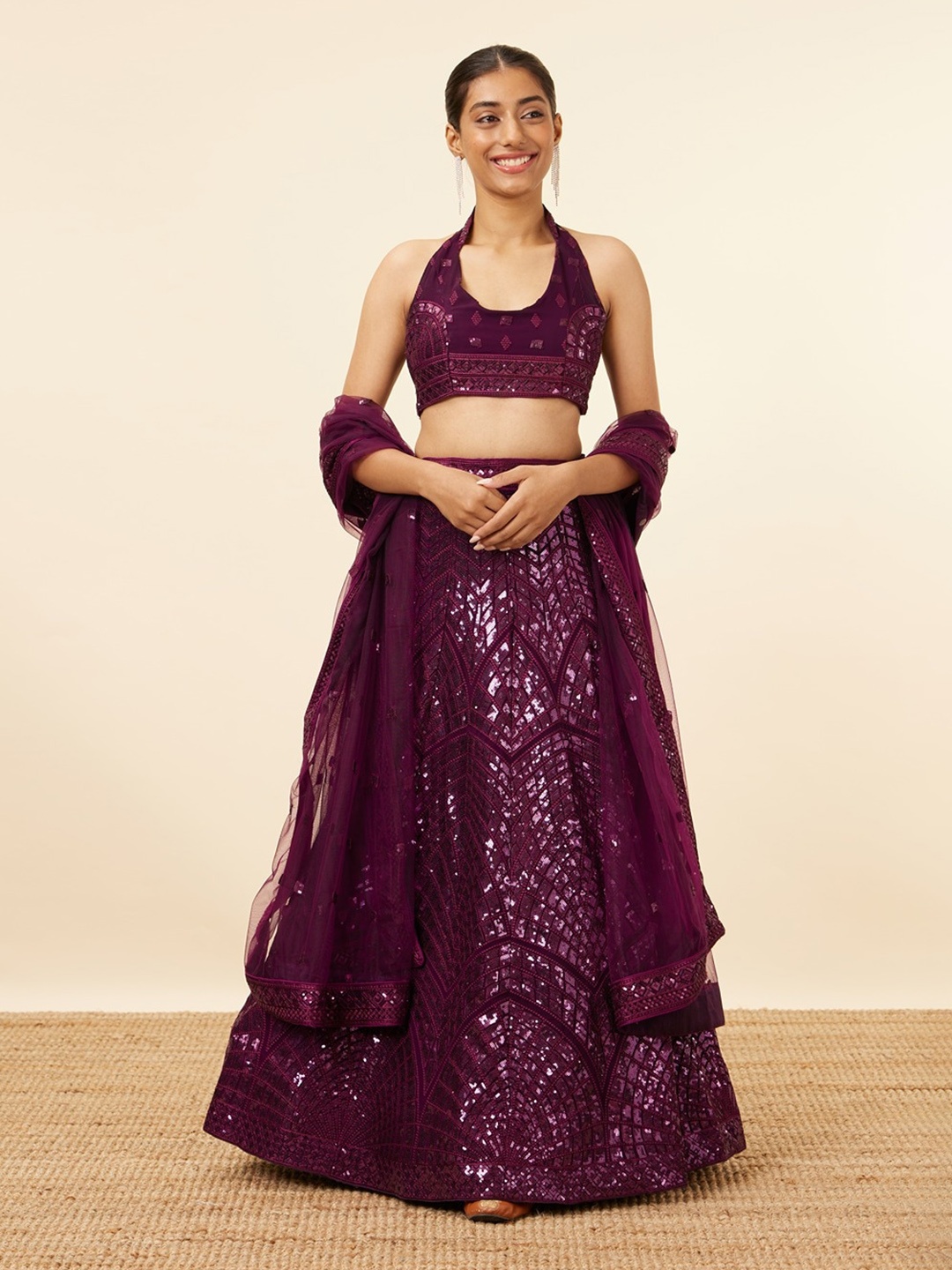 

MOHEY Embellished Sequinned Semi-Stitched Lehenga & Unstitched Blouse With Dupatta, Purple